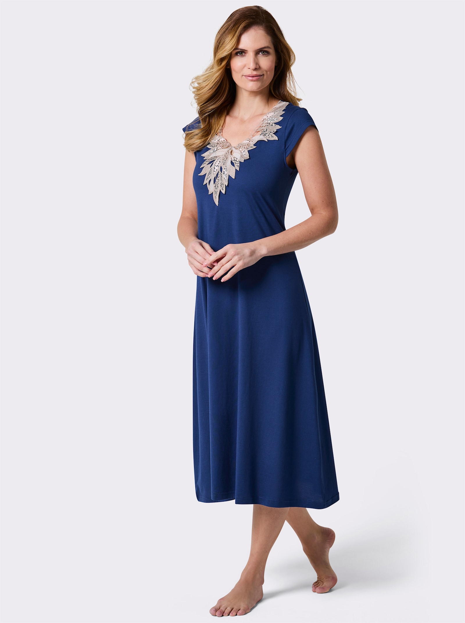 Nachthemd mit V-förmiger Spitze - royalblau