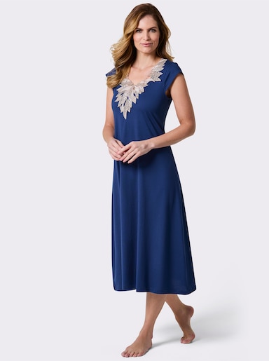 Nachthemd mit V-förmiger Spitze - royalblau