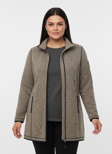 Strickfleecejacke in Longform - sesam-schwarz-gemustert