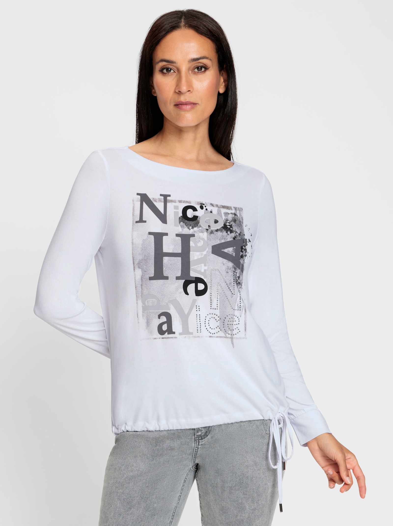 heine T-shirt à manches longues avec coulisse à l'ourlet - écru-gris clair imprimé