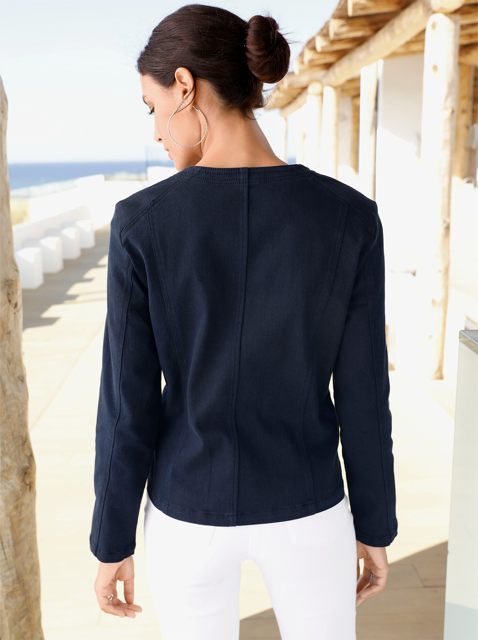 Jeansblazer mit Zier-Reißverschlüssen - marine