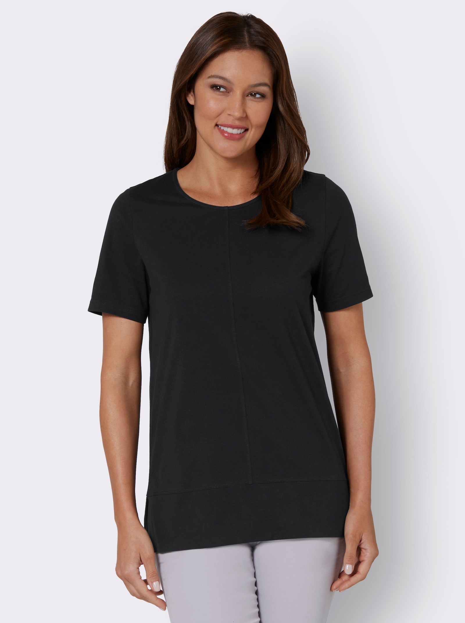 Kurzarmshirt mit Ziernähten - schwarz