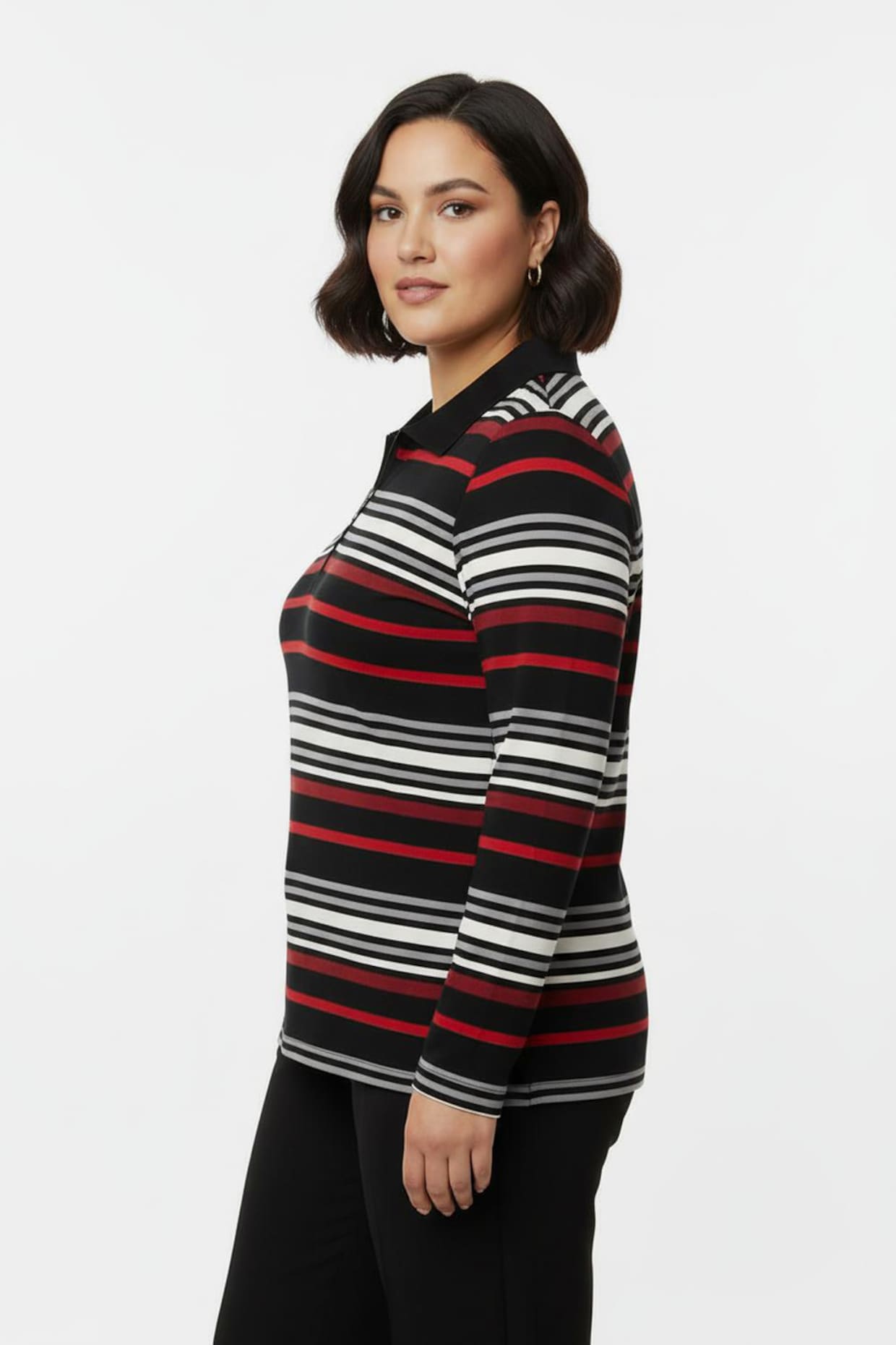 Poloshirt mit kurzem Zipper - rot-schwarz-geringelt