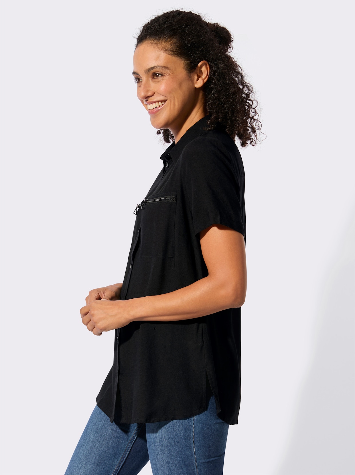 Longbluse mit langen Seitenschlitzen - schwarz