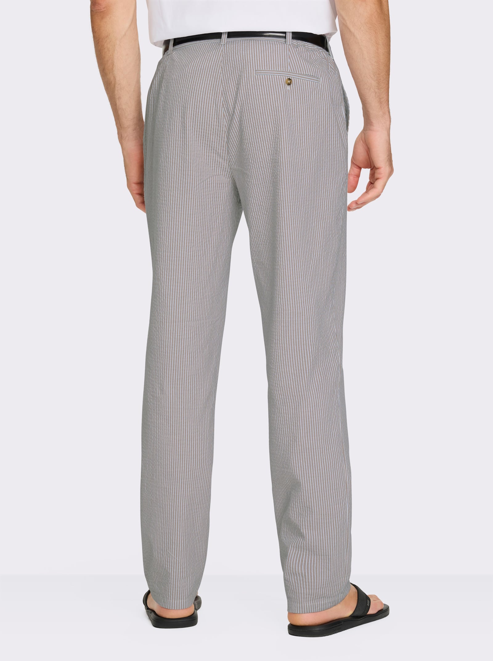 Marco Donati Broek van seersucker - sesam gestreept