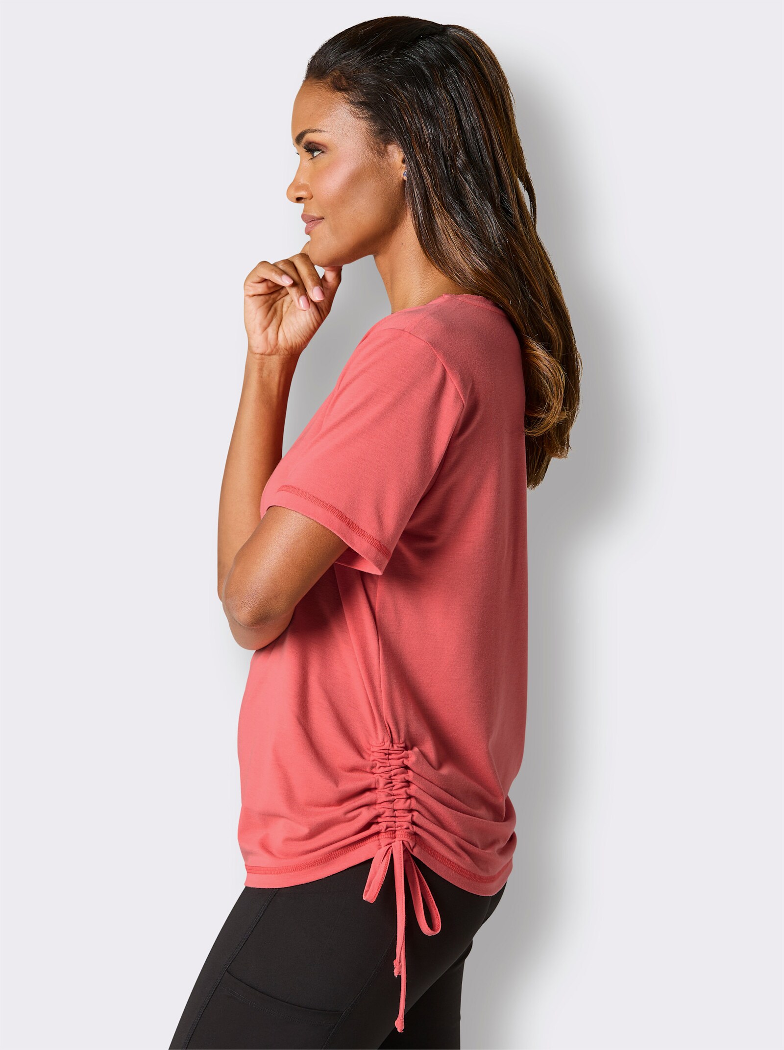 Catamaran Sports Funktionsshirt mit seitlicher Raffung - koralle