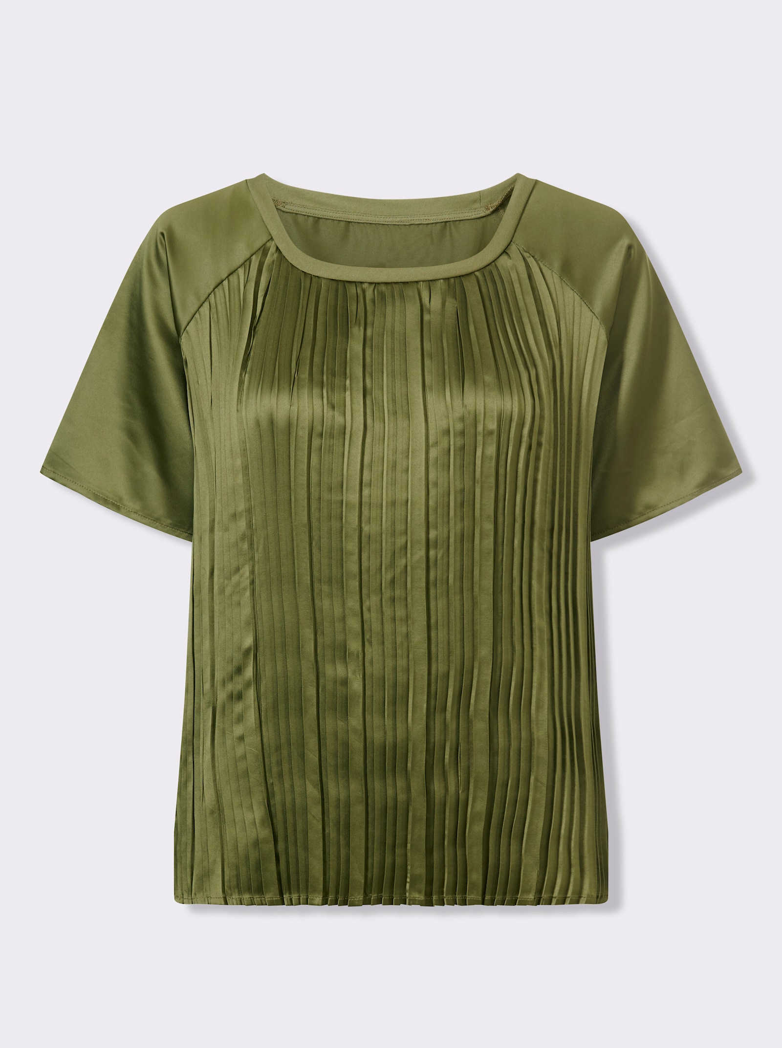 heine Kurzarmbluse mit Plissee-Falten - oliv