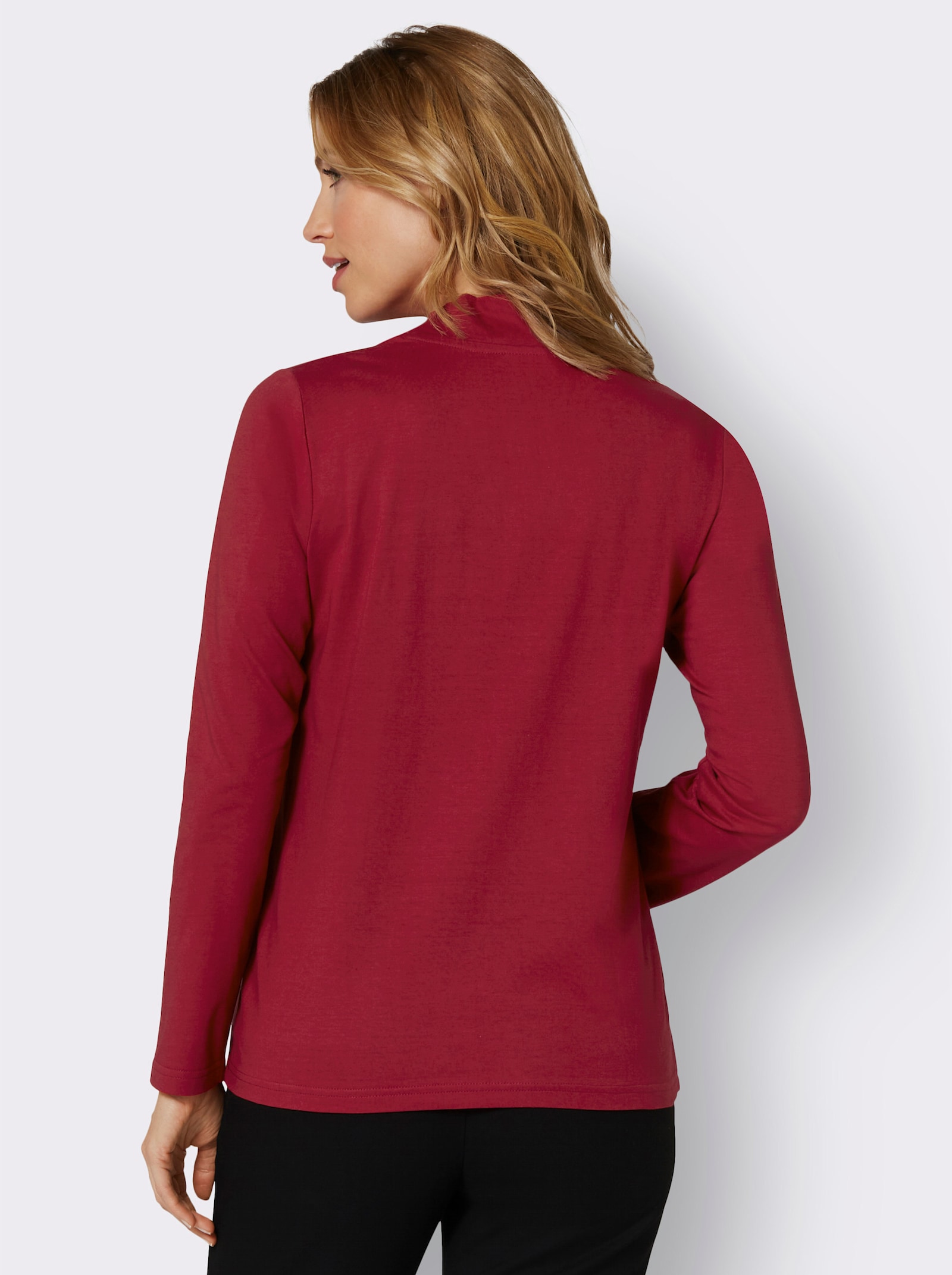 Stehkragenshirt mit Zierplättchen - kirsche
