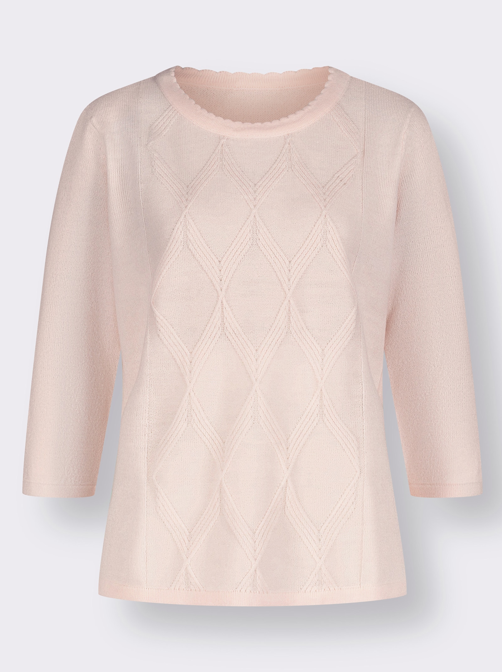 Svetr s krátkým rukávem s kosočtvercovým vzorem, snadná údržba - světle růžová
