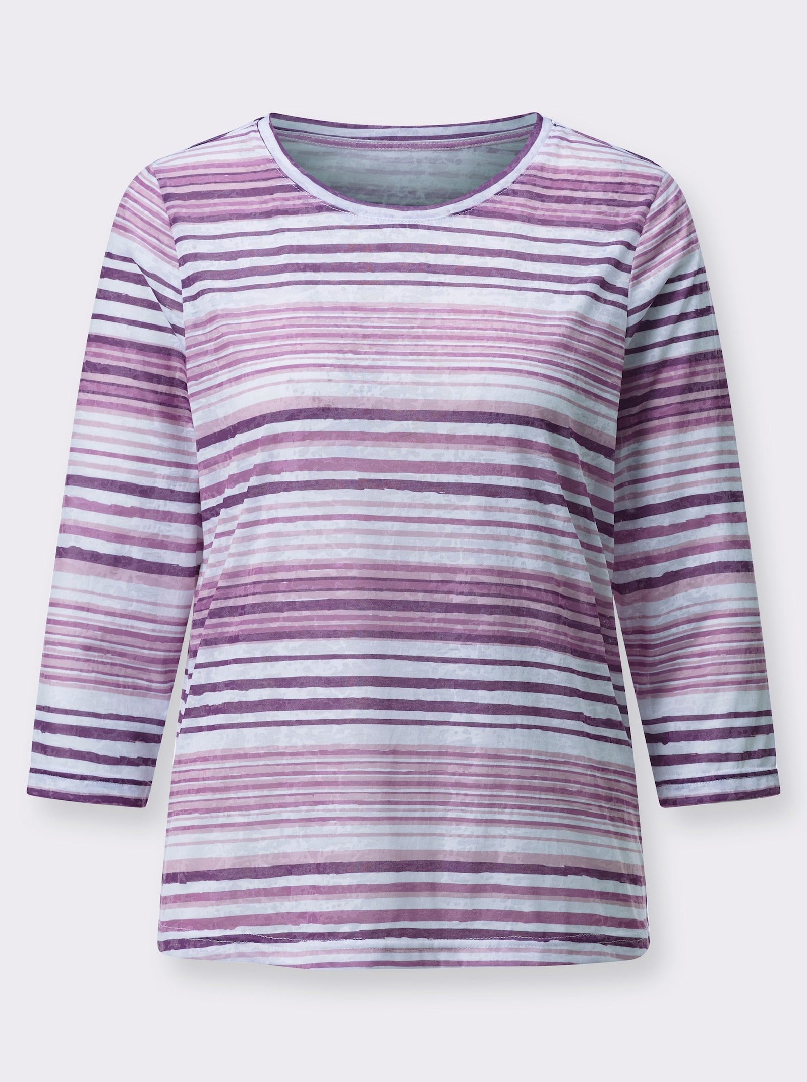 Ringelshirt mit leicht transparenten Partien - orchidee-ecru-bedruckt