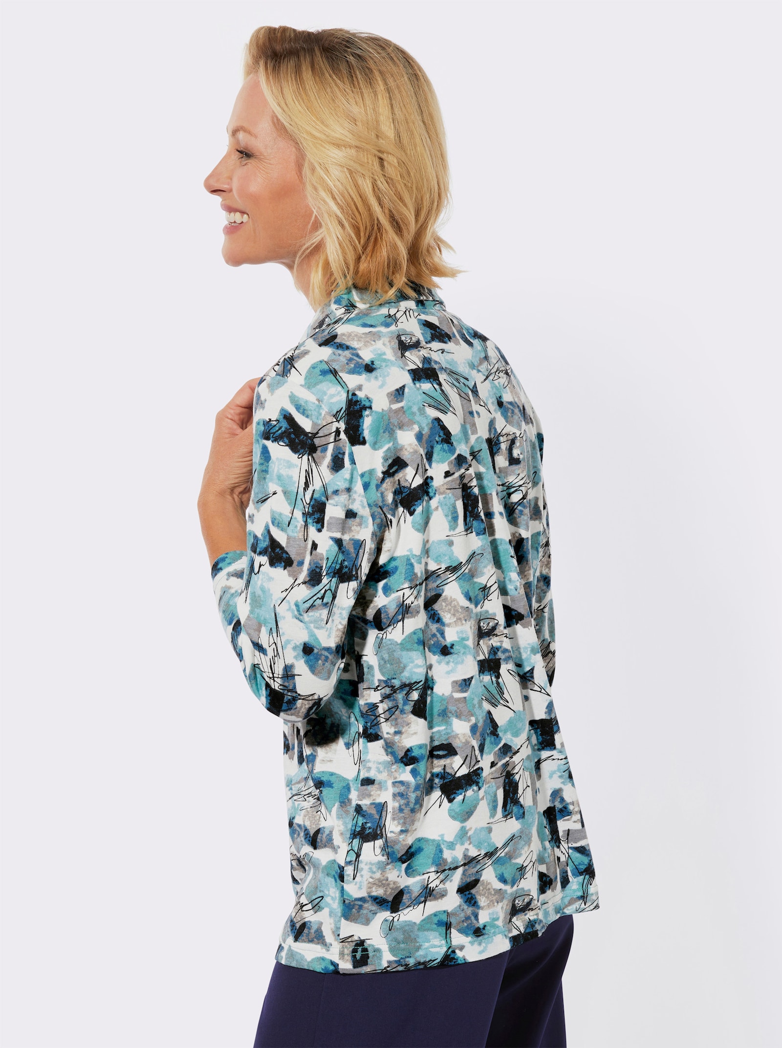 Poloshirt mit 3/4-Ärmeln - kalkmint-sesam-bedruckt