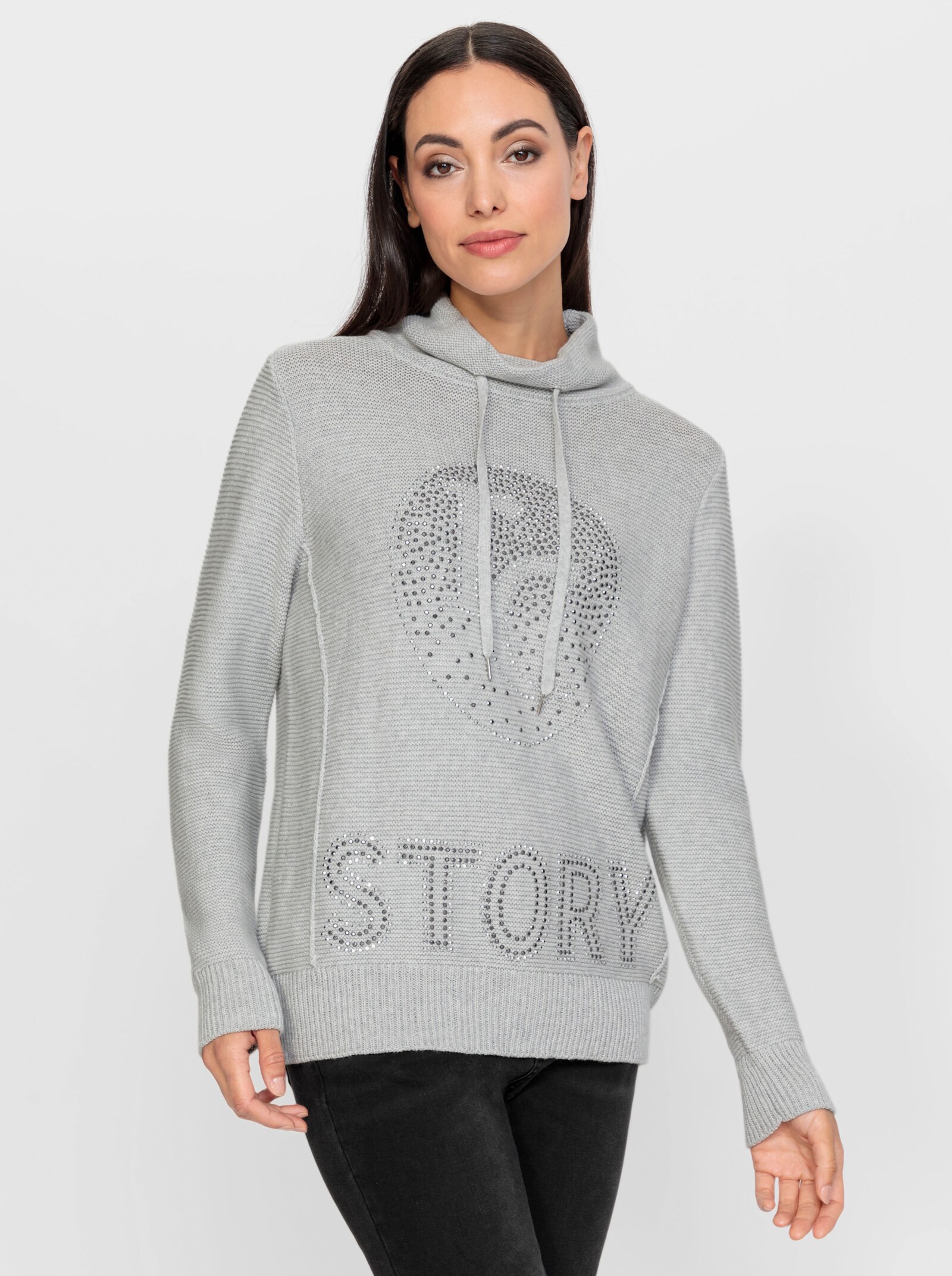 heine Pullover met opstaande kraag en glitterdetails - lichtgrijs gemêleerd