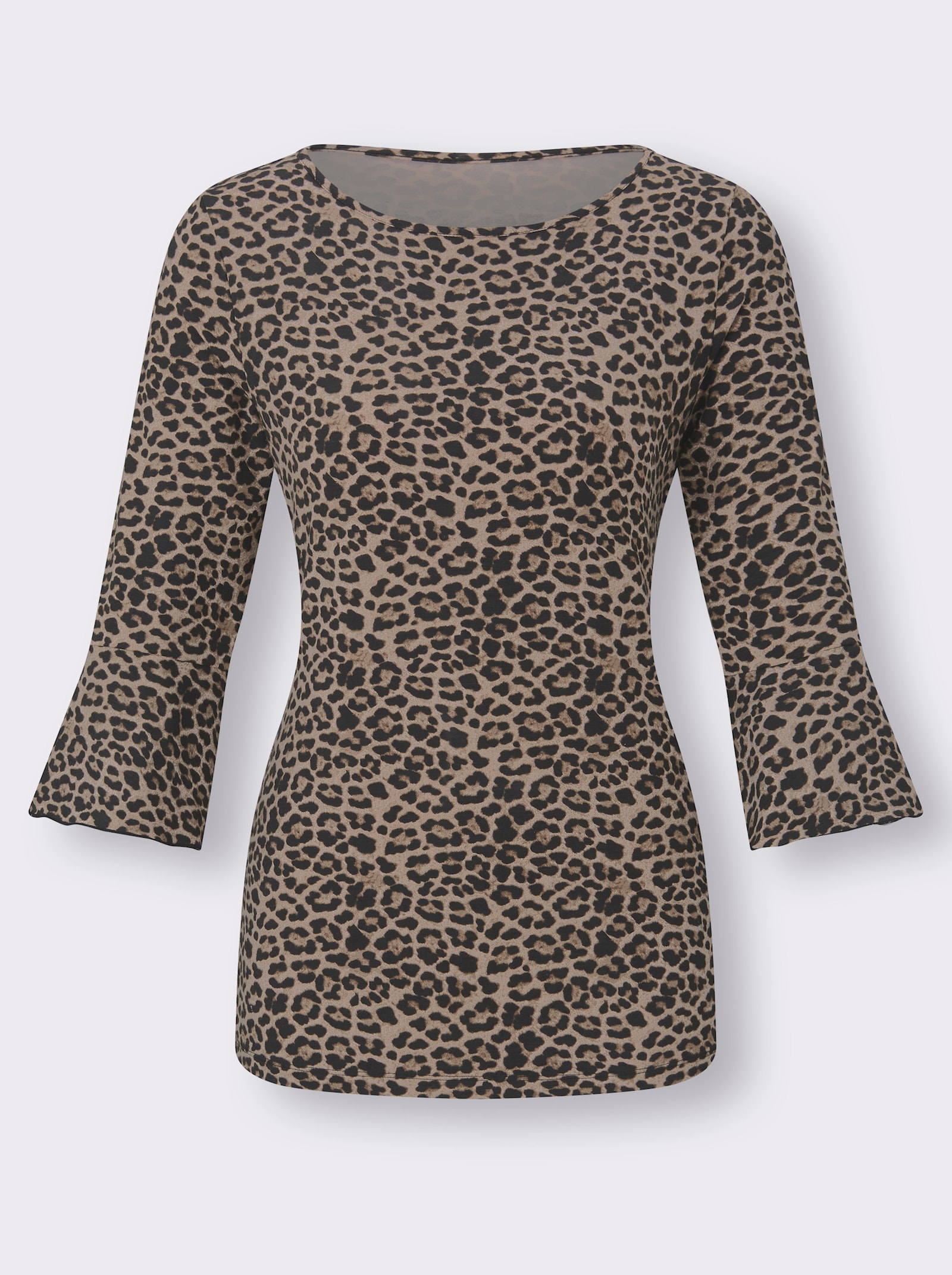 Print-Shirt mit Volants an den Ärmeln - schwarz-beige-bedruckt