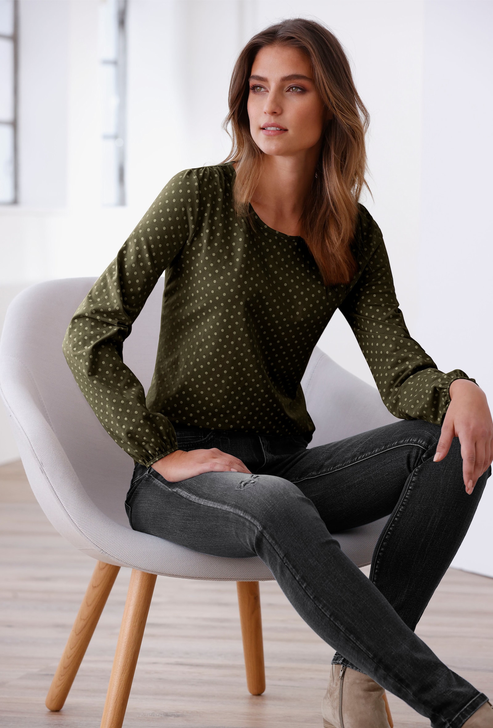 heine Shirt met lange mouwen met elastiek - donkerolijf