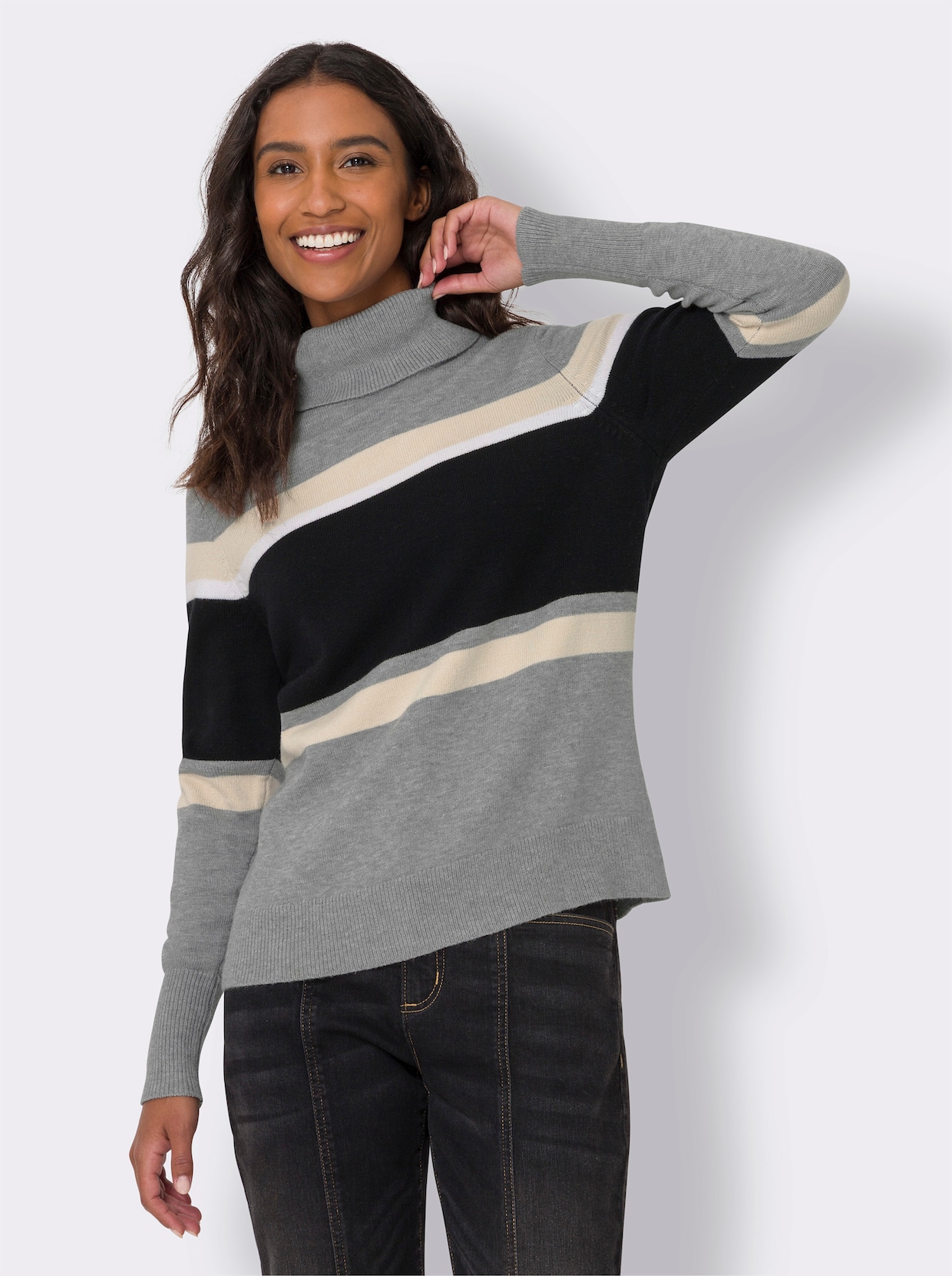 heine Pullover - grau-schwarz-geringelt