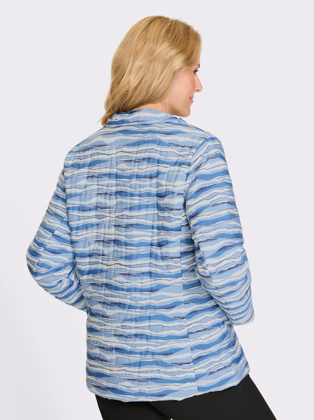 Steppjacke - mittelblau-ecru-bedruckt