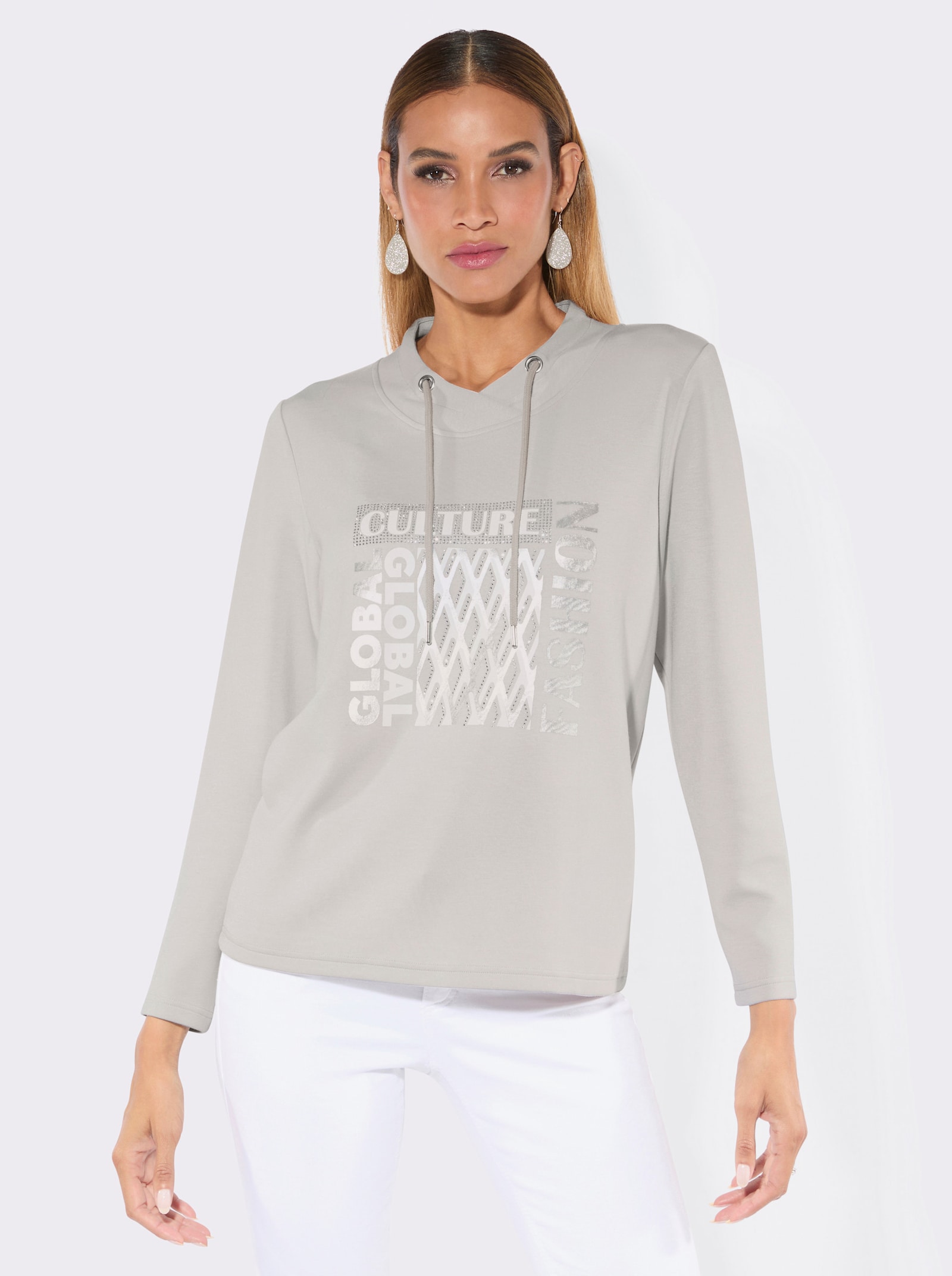 Sweatshirt mit weitenregulierbarem Ausschnitt - hellgrau