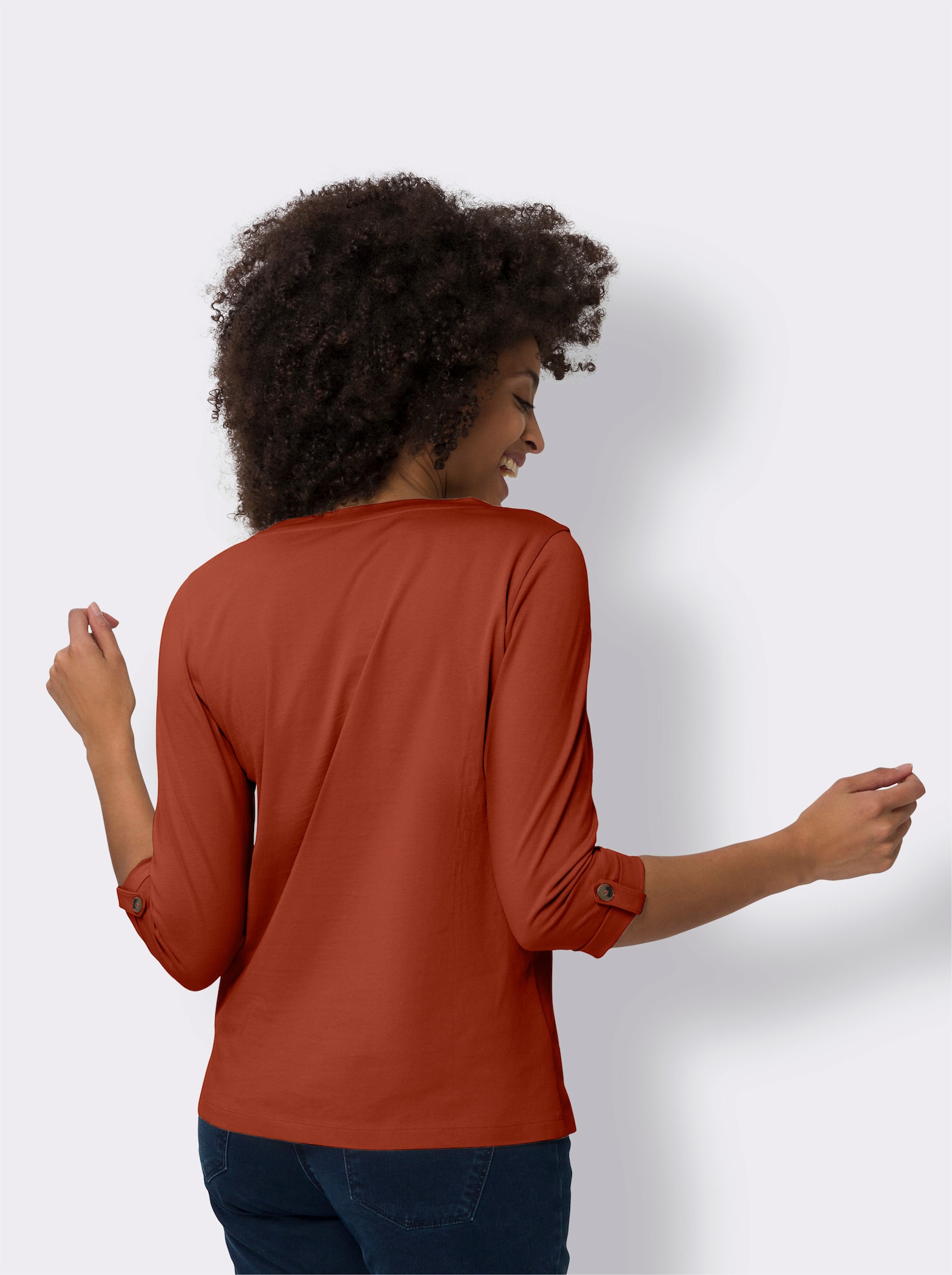 Shirt met 3/4-mouwen van puur katoen - roestrood