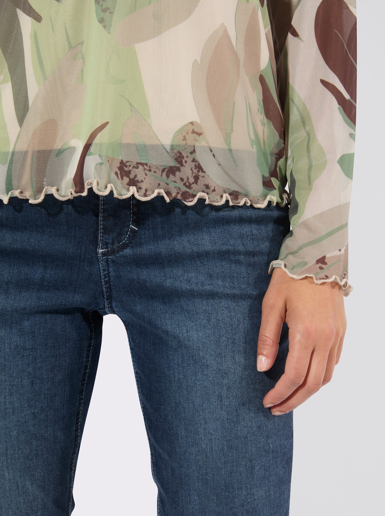 3/4-Arm-Shirt aus bedruckter Mesh-Qualität - pistazie-salbei-bedruckt