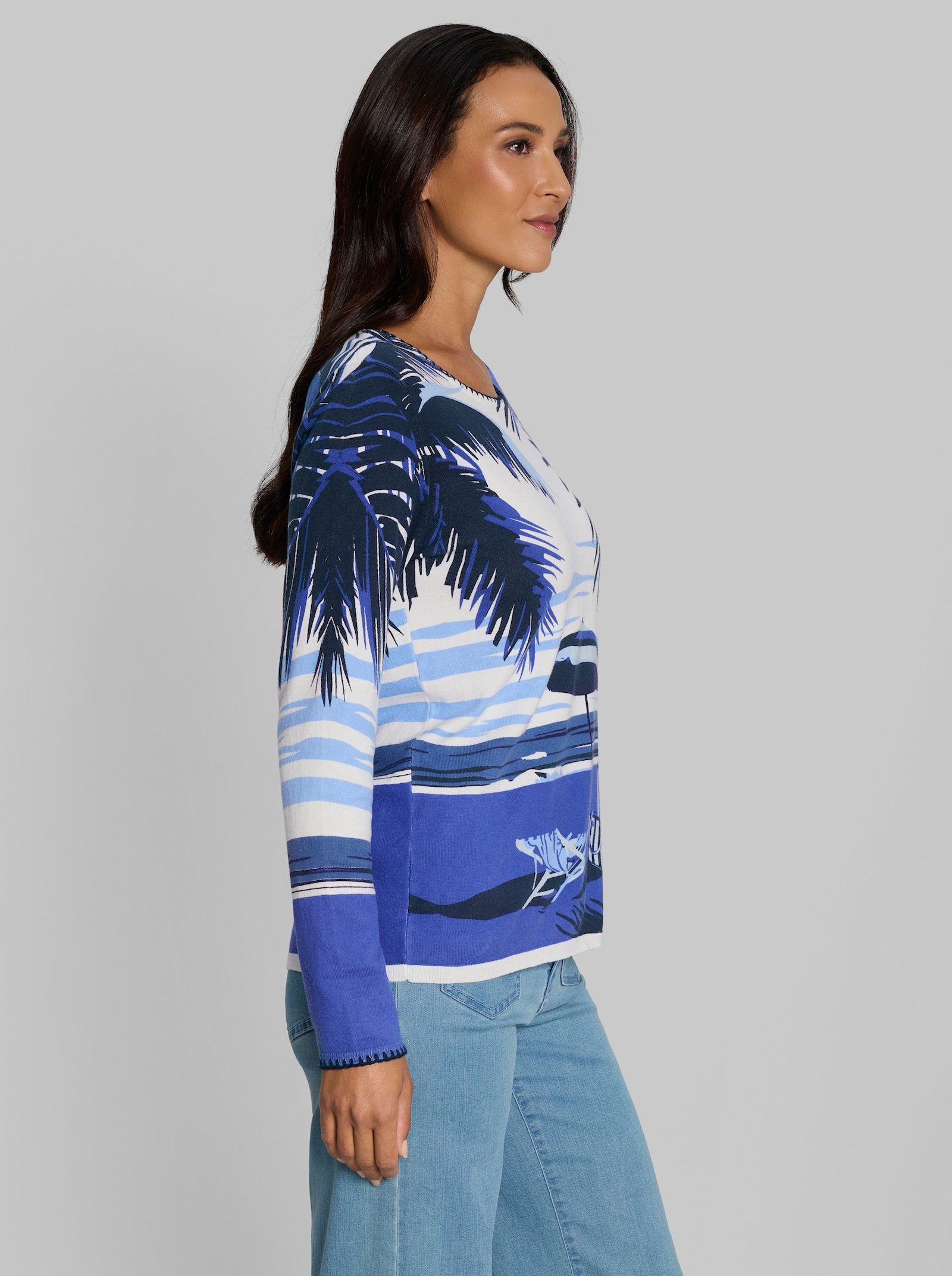 heine Feinstrickpullover mit Druck-Dessin - ecru-marine-bedruckt