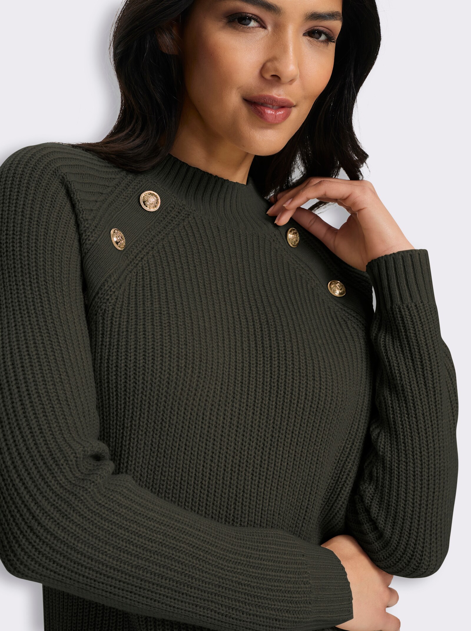 Stehkragenpullover mit Zierknöpfen - graphit
