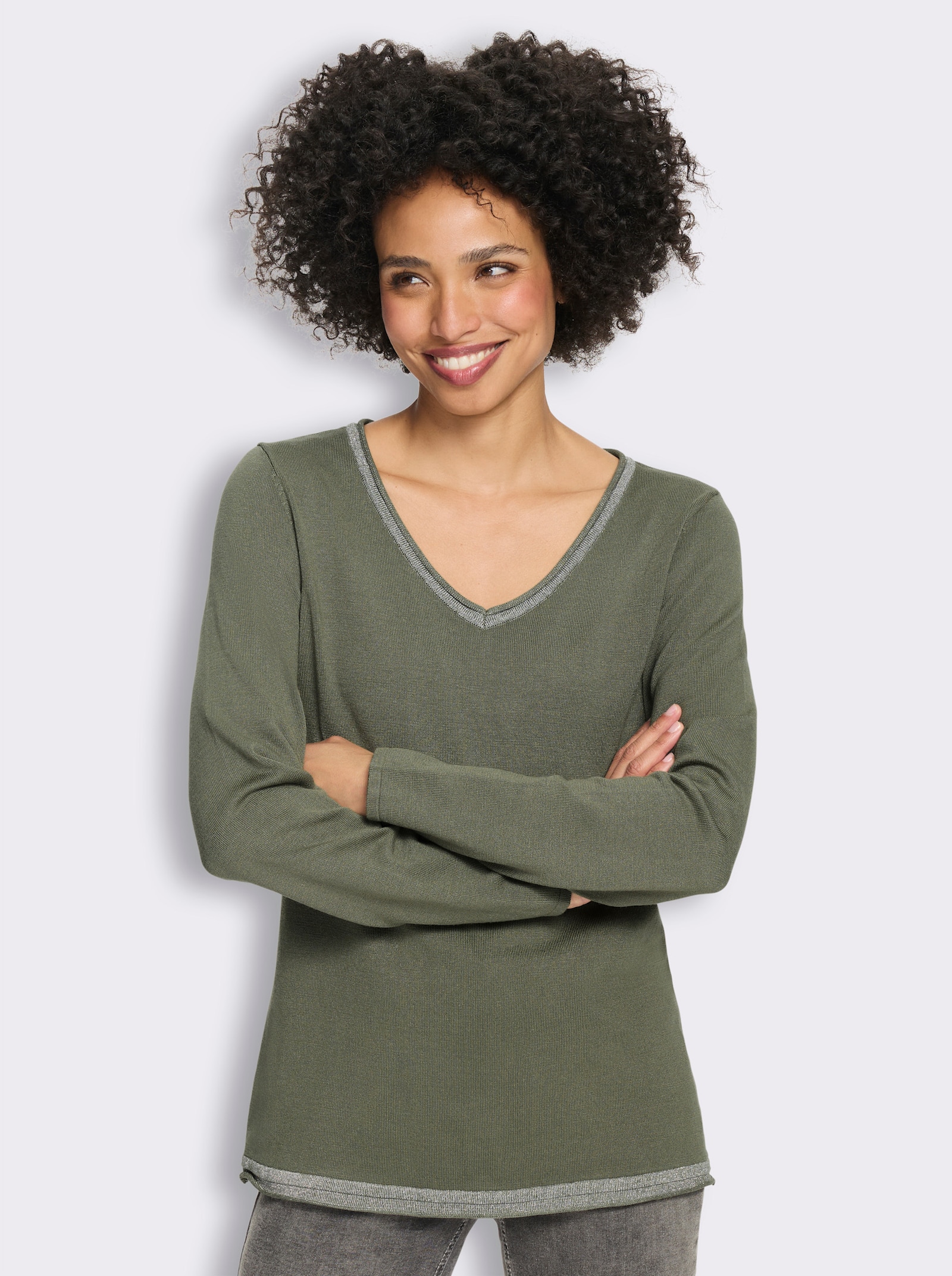 heine Pullover mit Glanz-Effekten - khaki