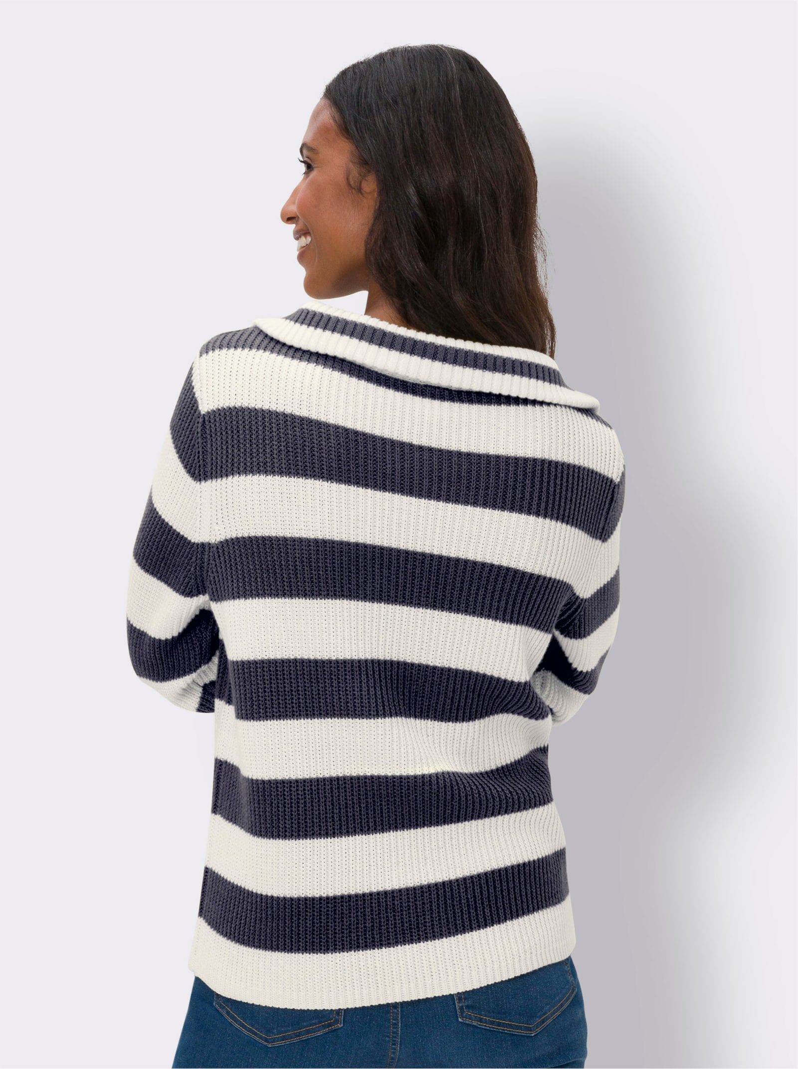 heine Troyer in Rippstrick-Qualität - marine-ecru-geringelt