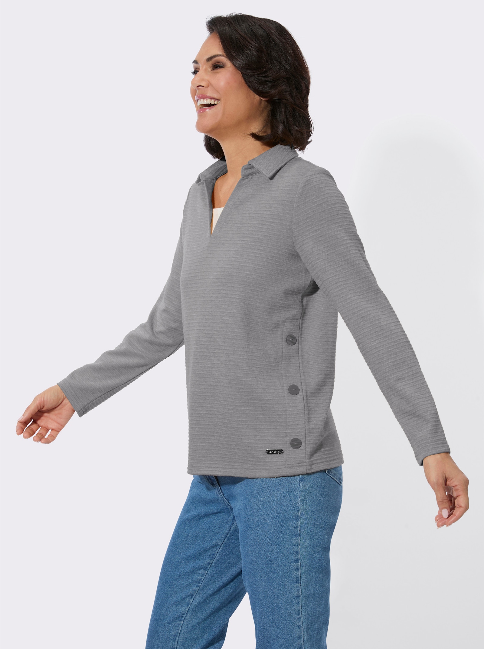 Poloshirt mit seitlicher Knopfleiste - anthrazit-meliert