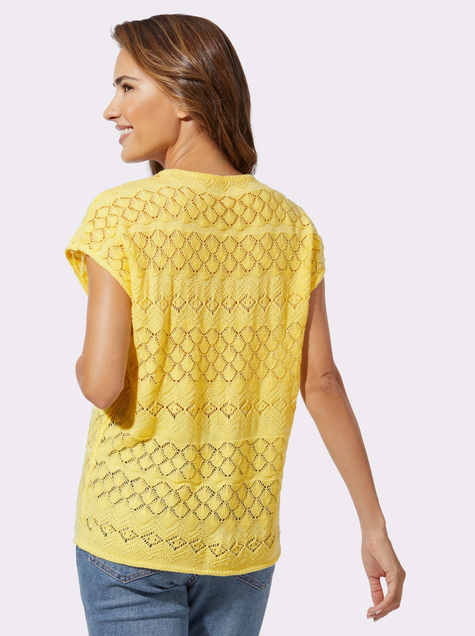 Kortärmad tröja med hålmönster - citron