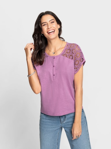 Spitzenshirt mit Knopfleiste - orchidee