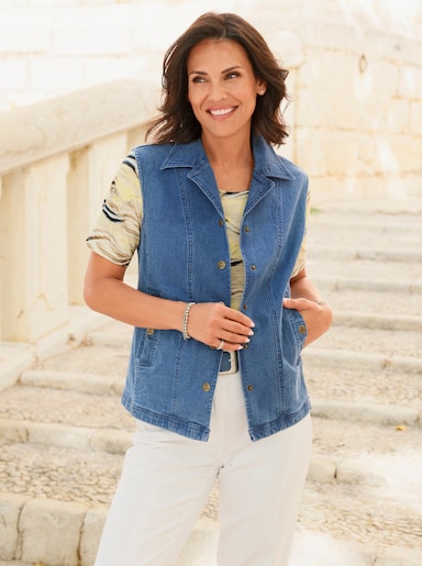Jeansweste mit Reverskragen - blue-stone-washed