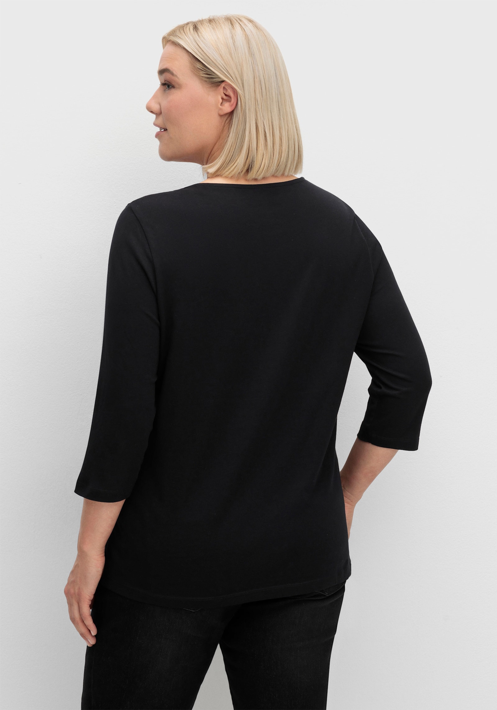 3/4-Arm-Shirt mit Herz-Motiv - schwarz-beige