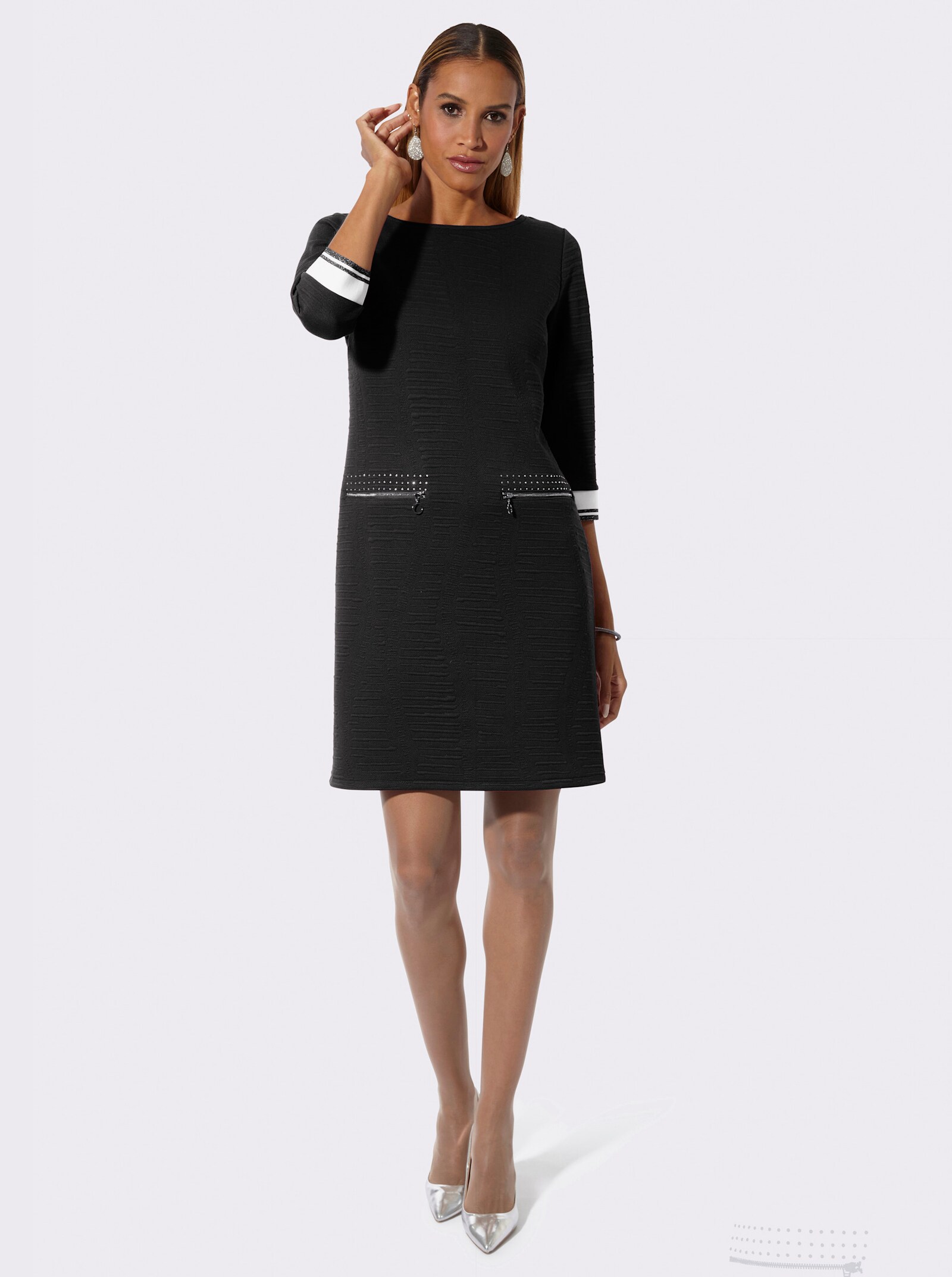 Jerseykleid mit Jacquard-Muster - schwarz