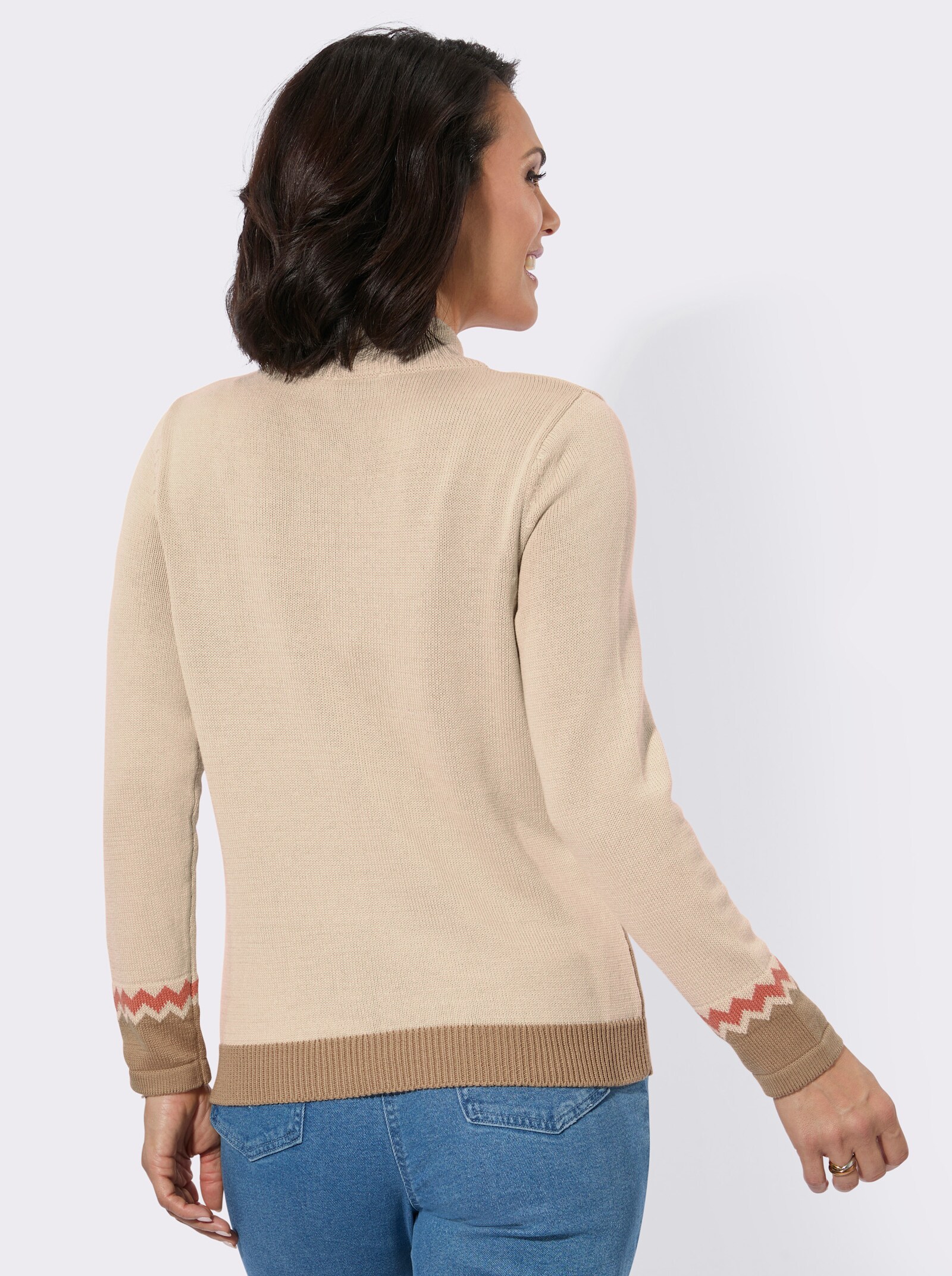 Stehkragen-Pullover - camel-papaya-gemustert