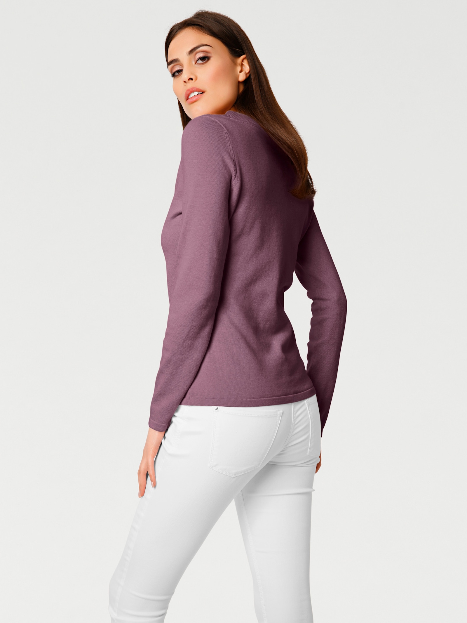 heine V-Ausschnitt-Pullover aus reiner Baumwolle - mauve