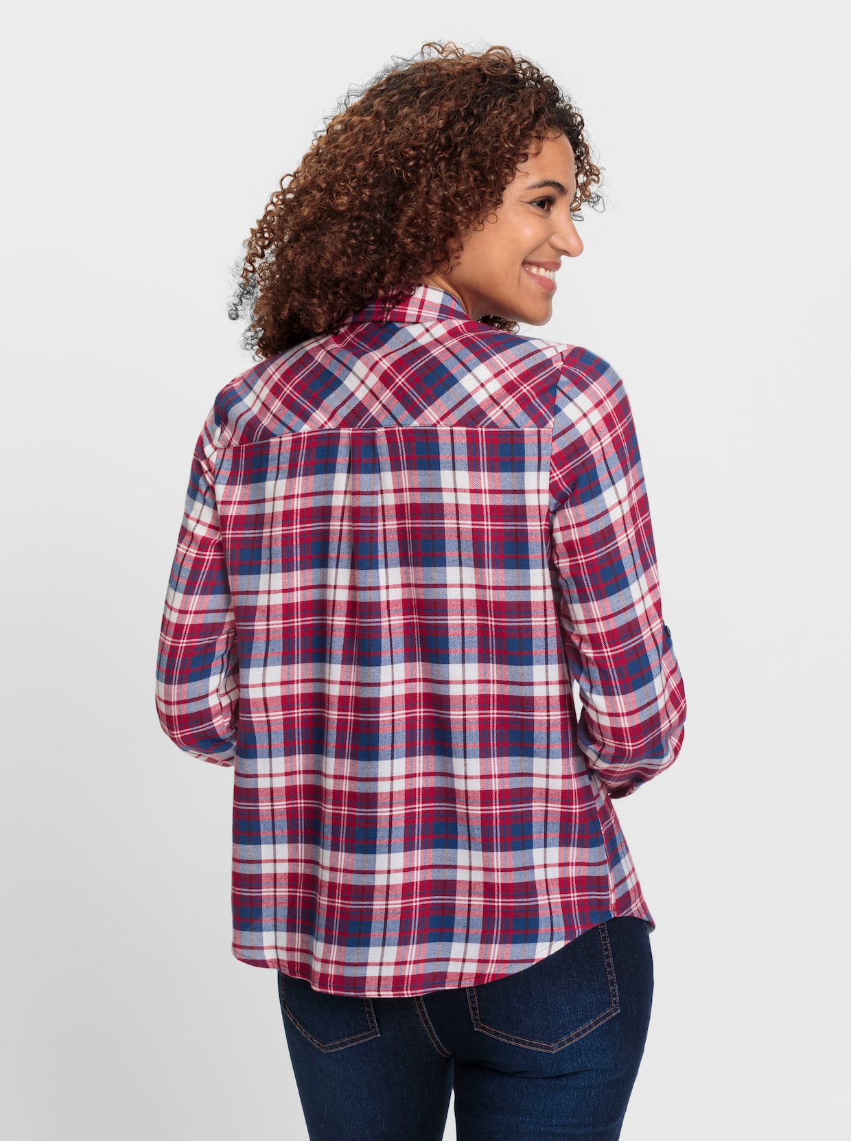 Flanellbluse - rot-ecru-kariert