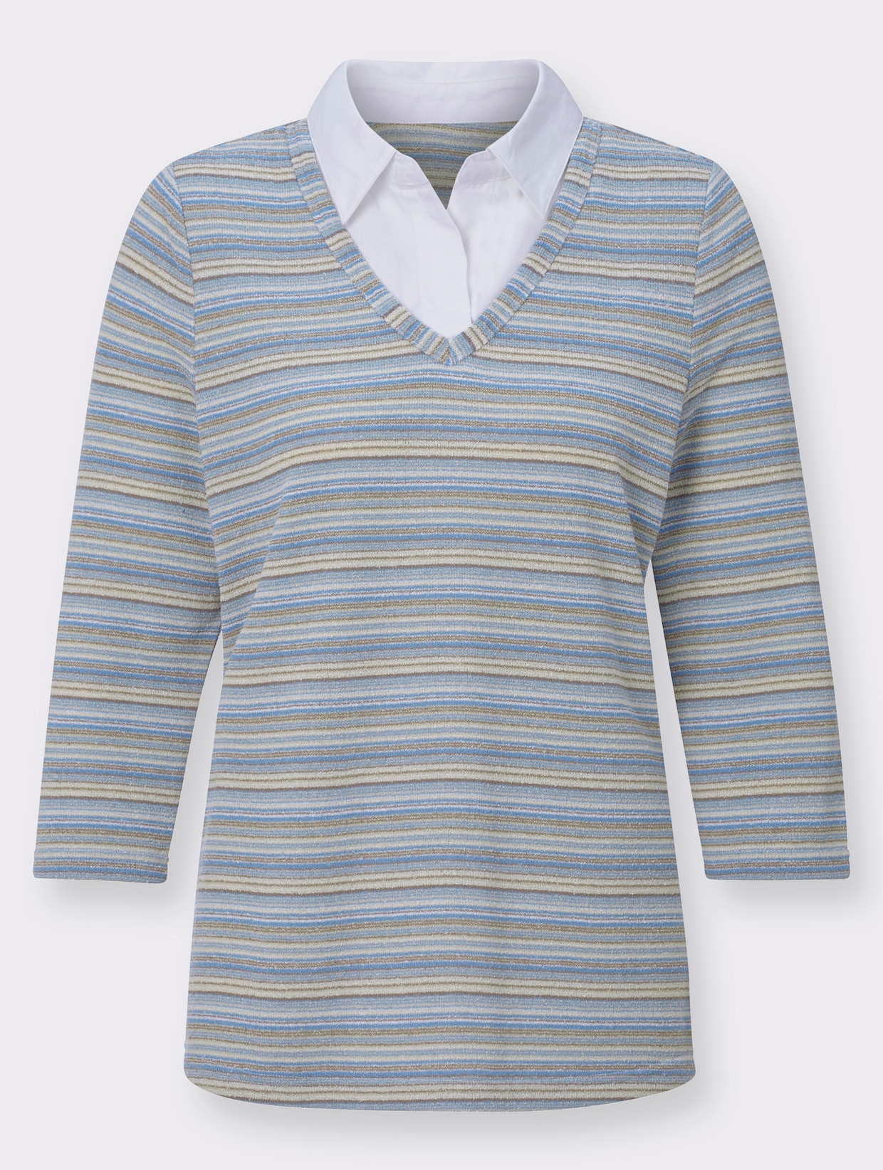 2-in-1-Shirt - himmelblau-taupe-geringelt