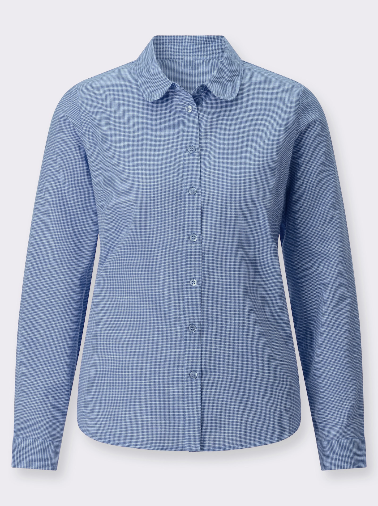 Langarmbluse mit Karo-Muster - mittelblau-ecru-kariert