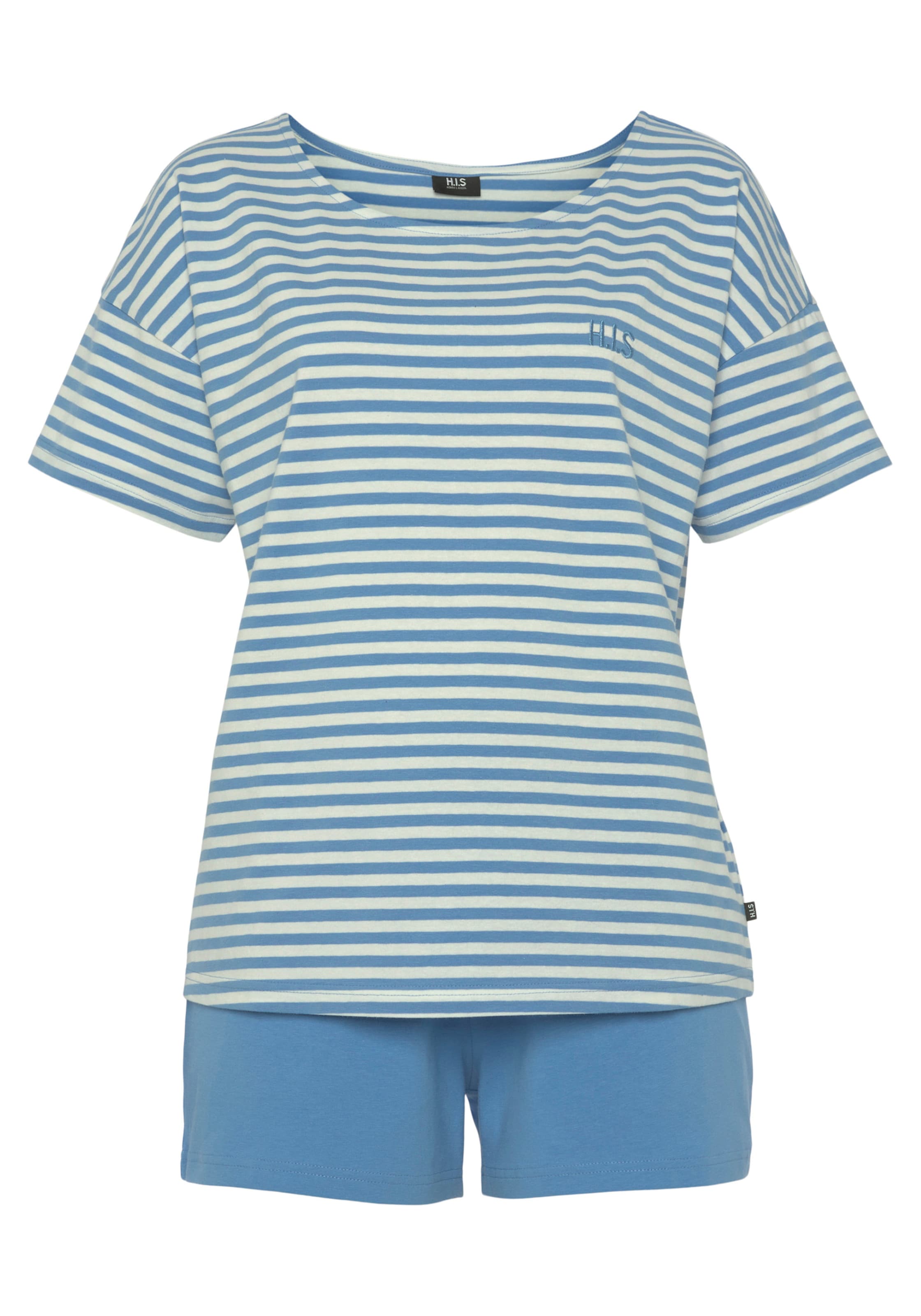 Shirt Kurzarm günstig Kaufen-Shorty in blau von H.I.S. Shorty in blau von H.I.S <![CDATA[Kurzer Pyjama mit gestreiftem kurzarm Shirt und Stickerei auf der Brust. Shorts mit seitlichen Eingriffstaschen und Gummizugbund. Angenehme Baumwollqualität.]]>. 