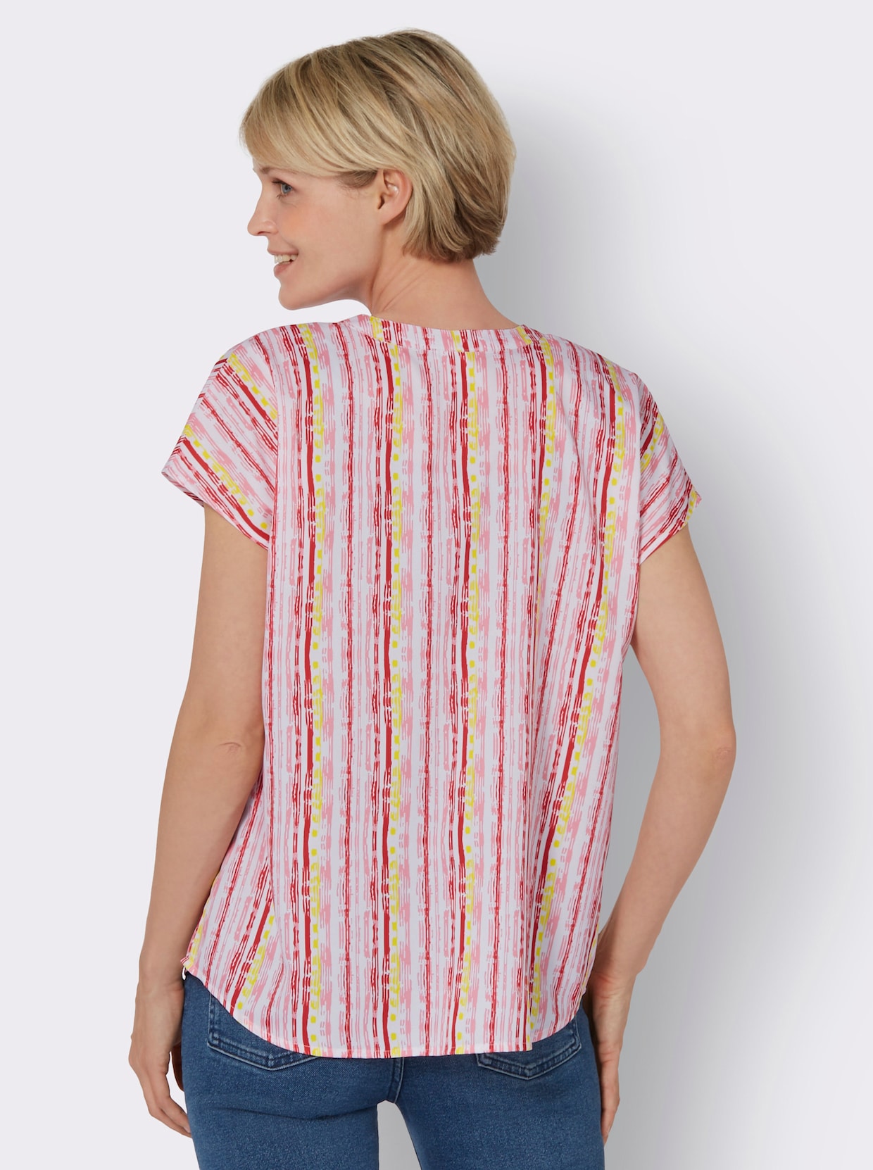 Comfortabele blouse - wit/koraal gestreept