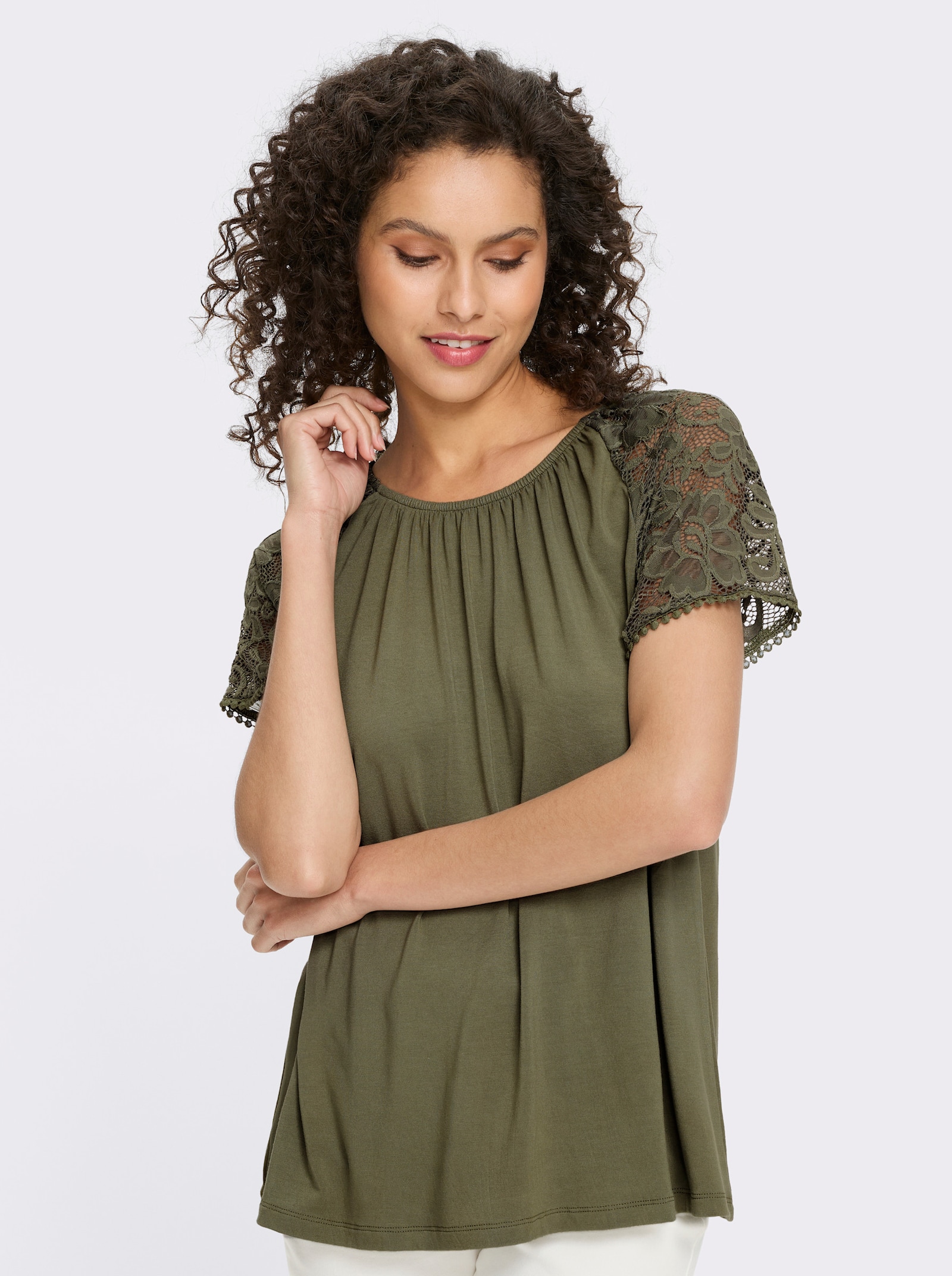 heine Kurzarmshirt mit Spitzen-Ärmeln - khaki