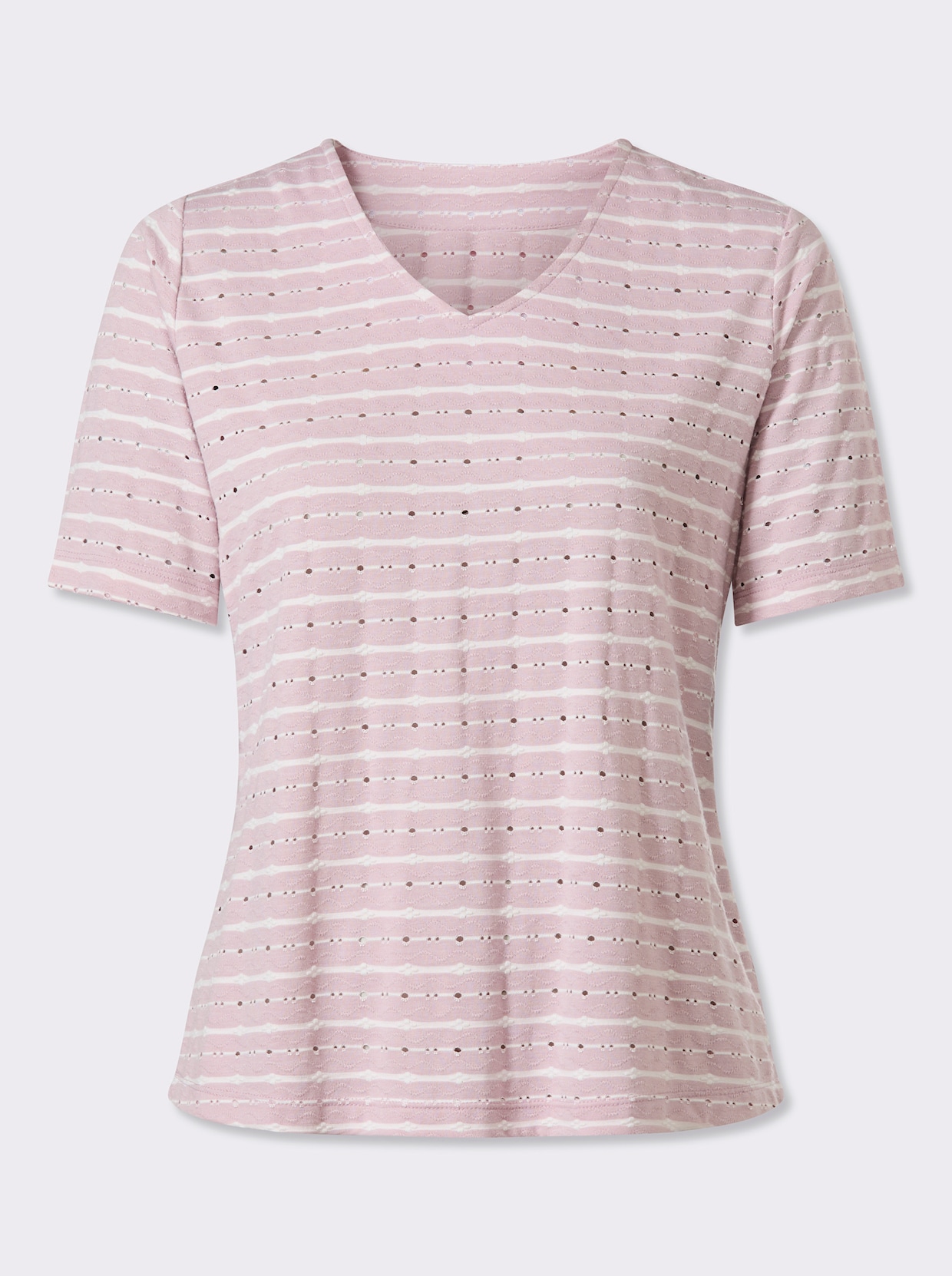 V-Shirt - ecru-mauve-gemustert