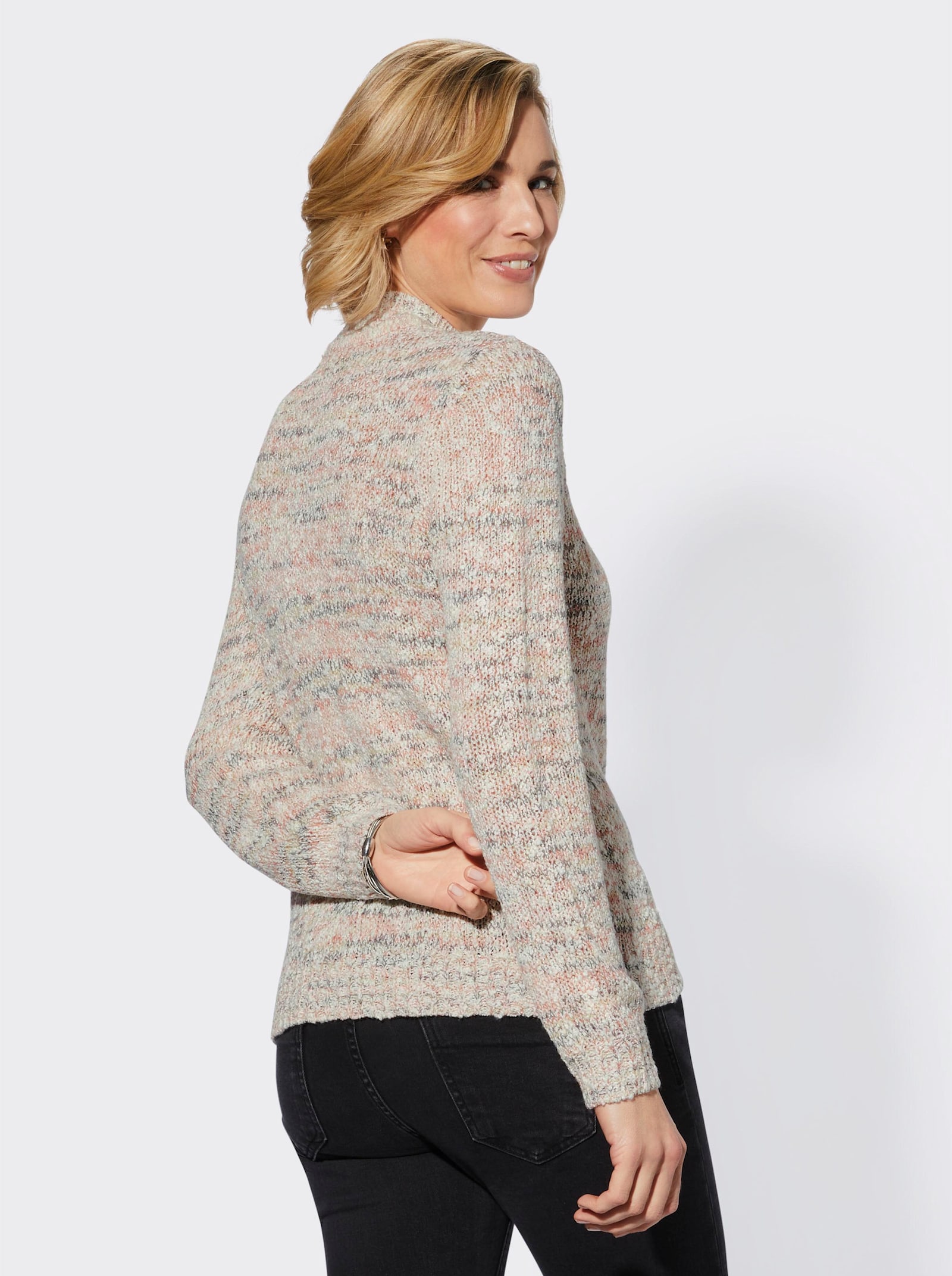 Langarm-Pullover mit Bouclé-Garn - rosenholz-anthrazit-meliert