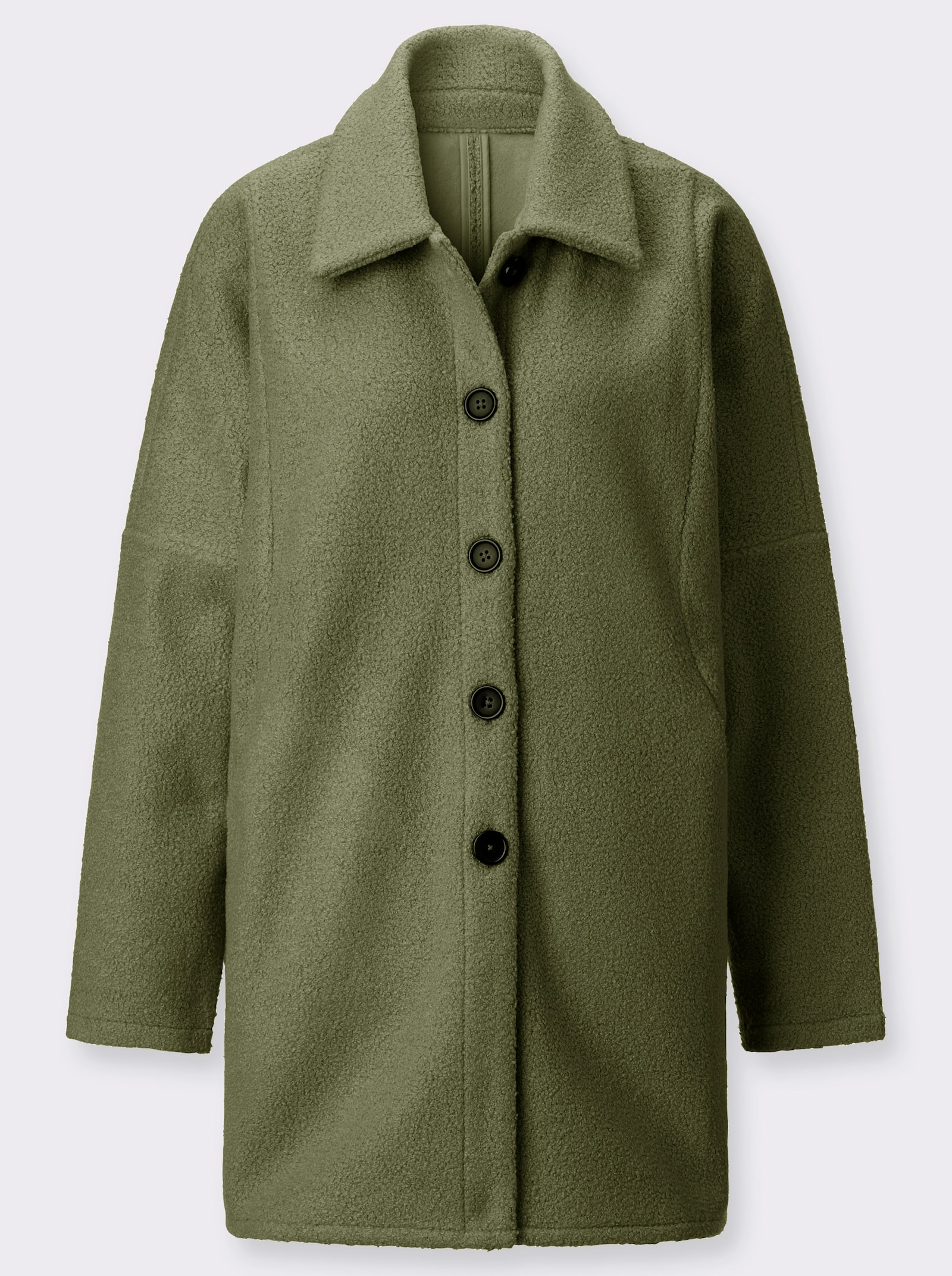 Longjacke mit Fledermausärmeln, Bouclé-Qualität - khaki