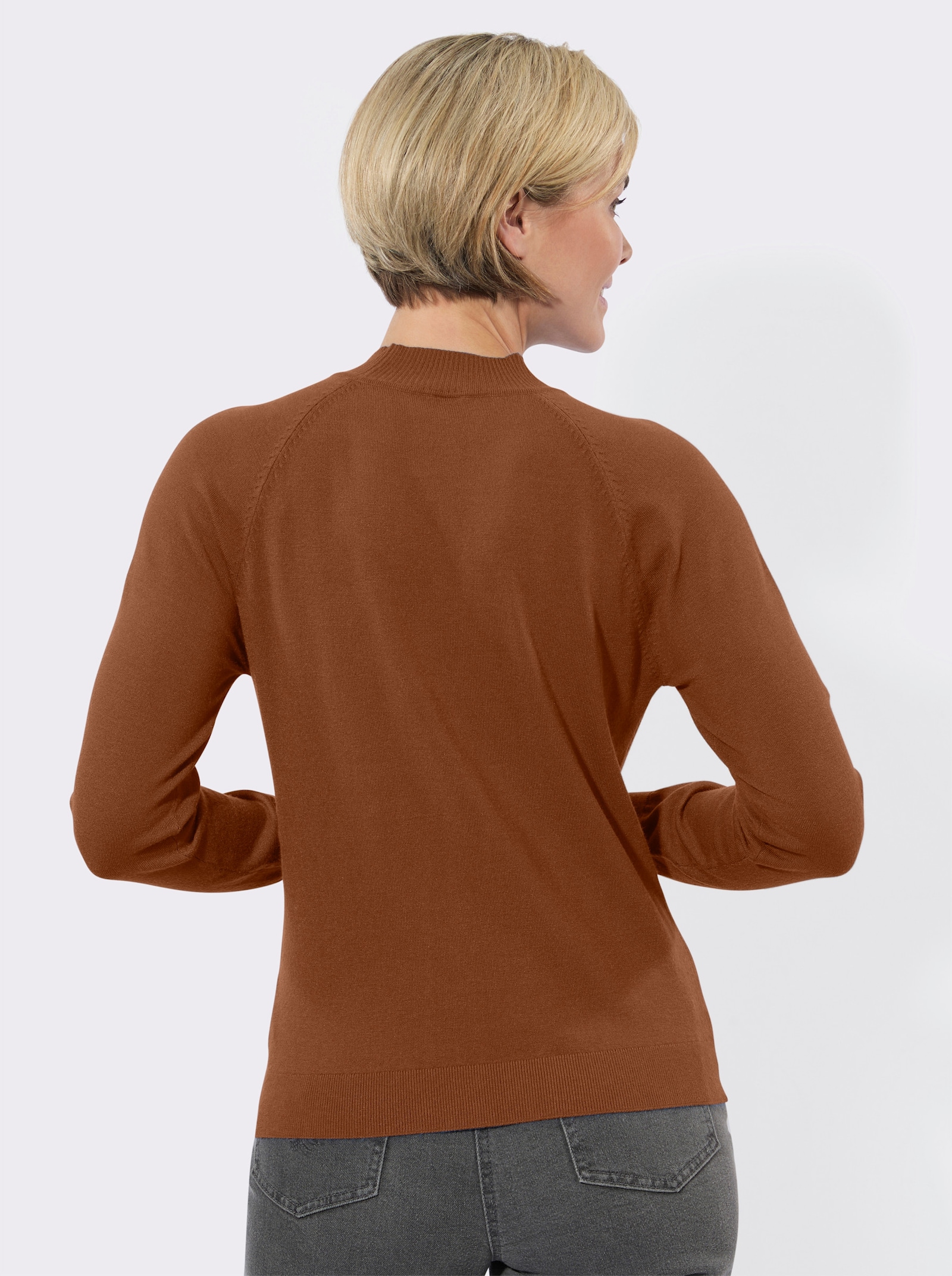 Stehkragenpullover mit Einstrick-Muster - cognac