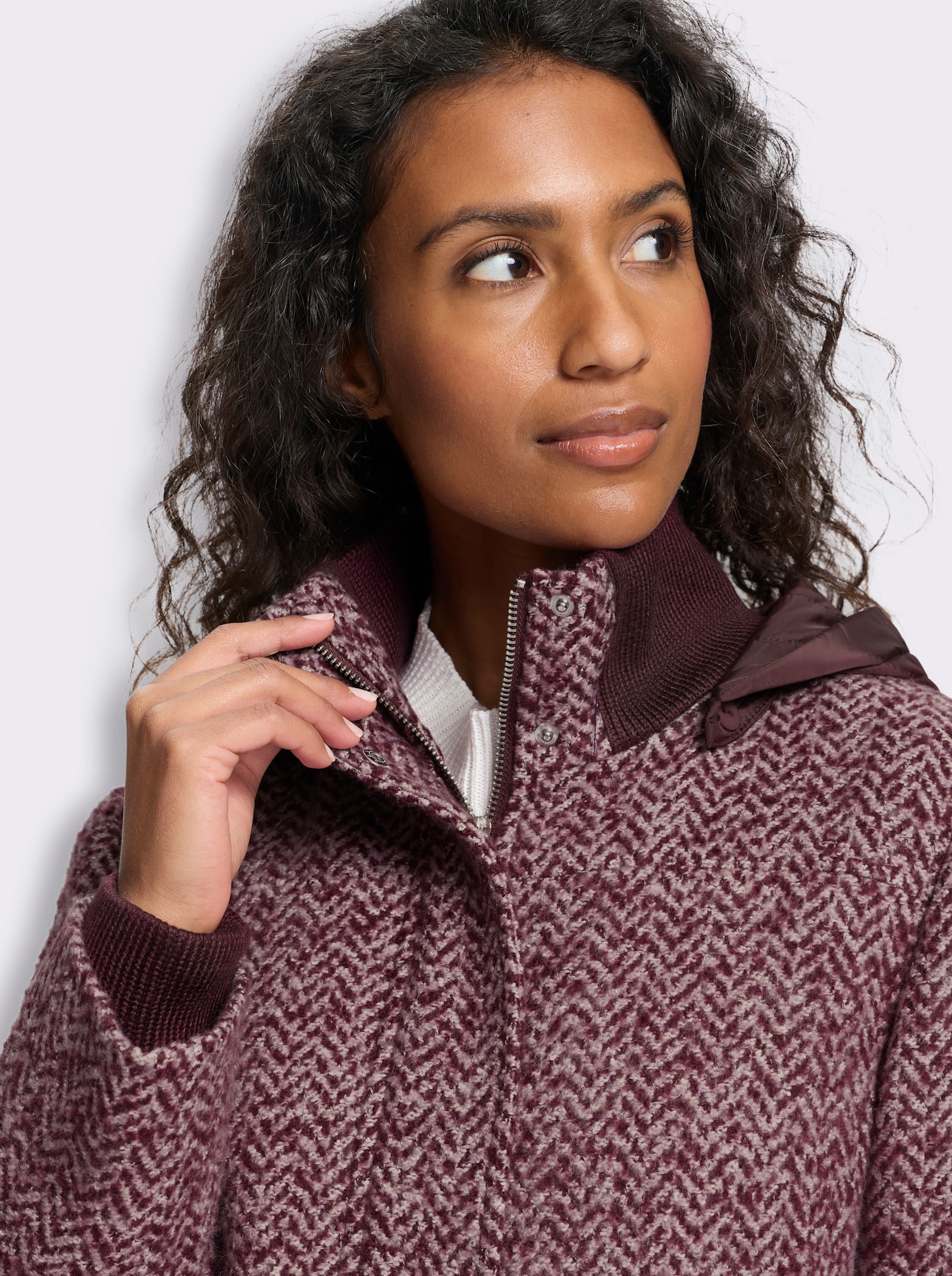 heine Longjacke in Bouclé-Qualität - burgund-mauve-gemustert