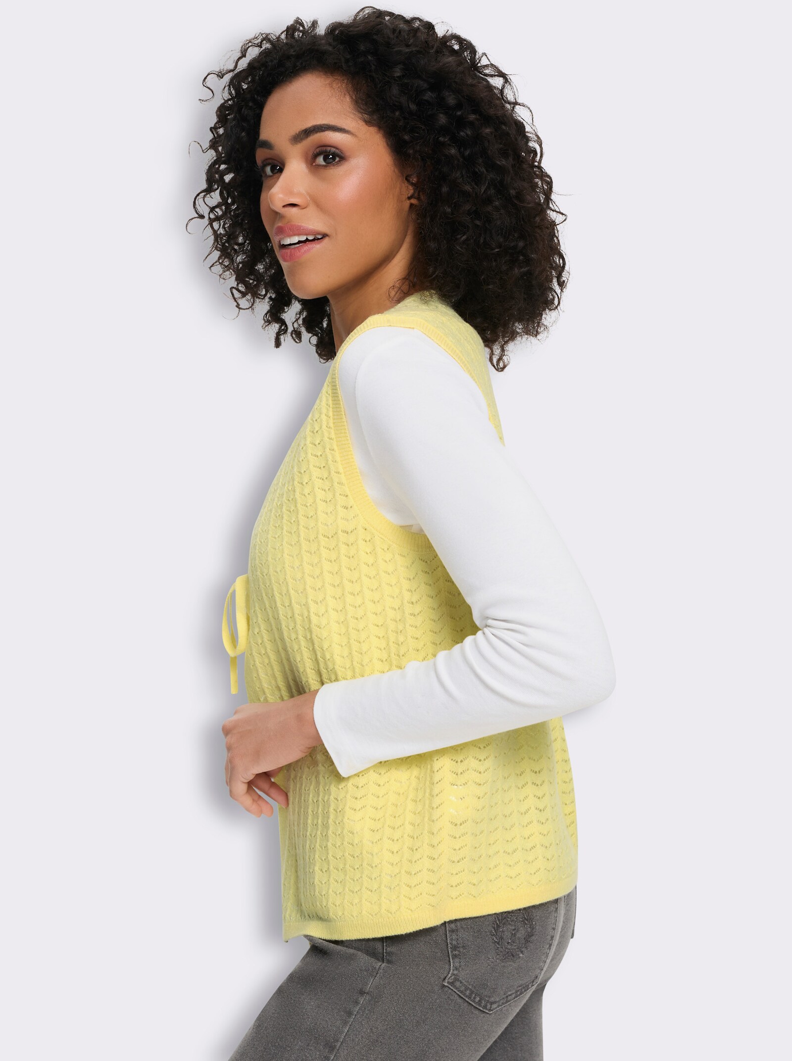 Strickweste mit Bindeband - zitrone