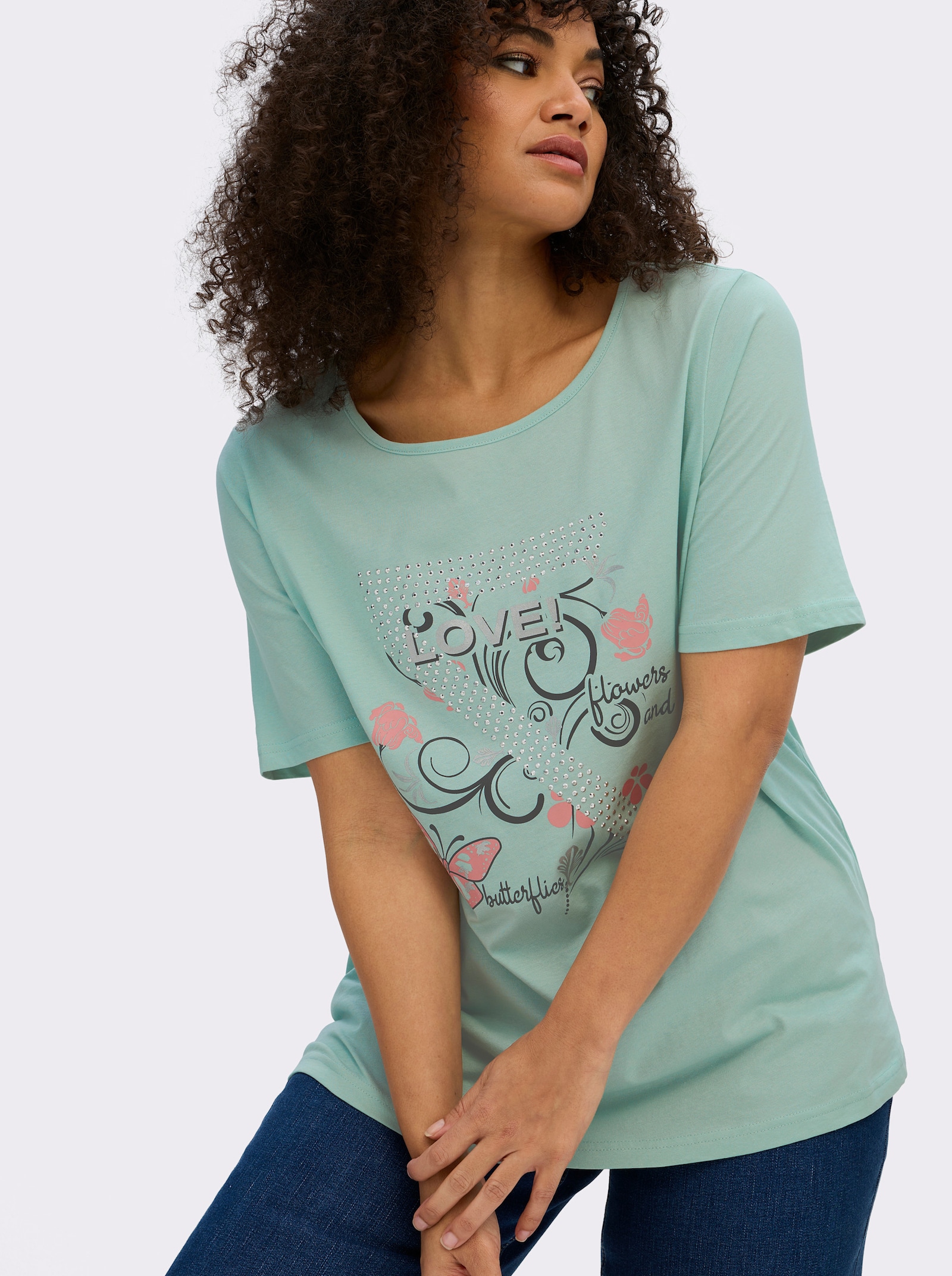 T-Shirt mit Schmetterlings-Druck - kalkmint