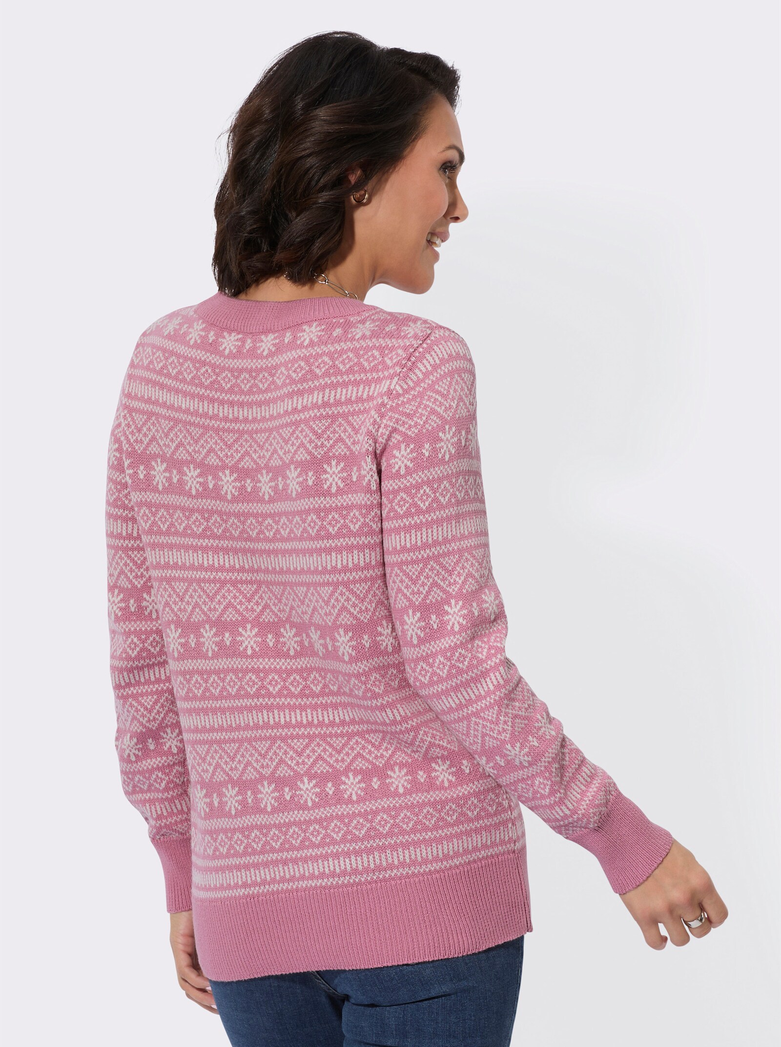 Norwegerpullover aus Jacquard-Strick - altrosa-ecru