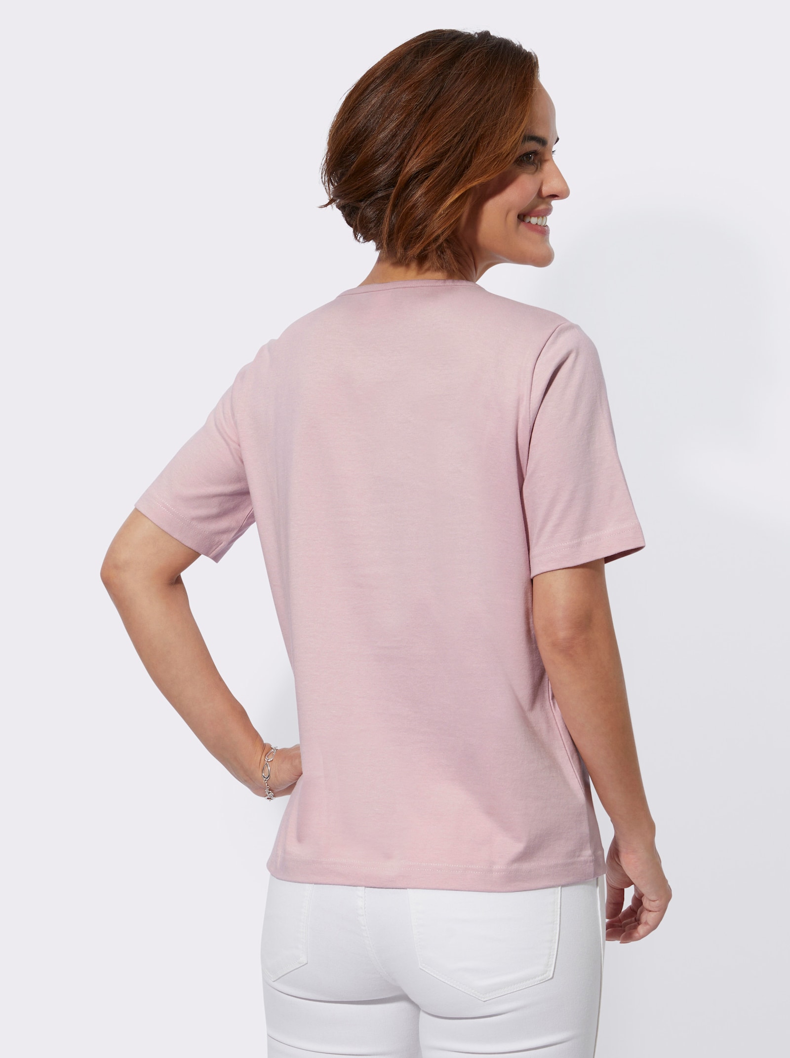 Kurzarmshirt mit Glitzersteinchen - rosé